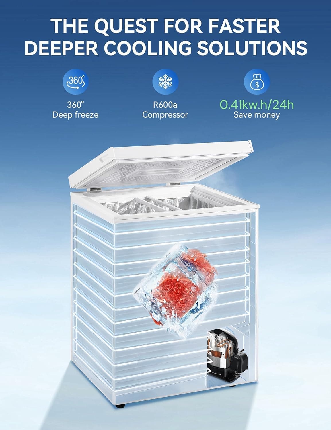 5.0 Cu Ft Chest Freezer - Energy Efficient & Quiet Mini Freezer with Adjustable Thermostat - Compact Deep Freezer for Home, Apartment, and Garage - Removable Basket & Defrost Drain 7.0 WHITE - Image 3