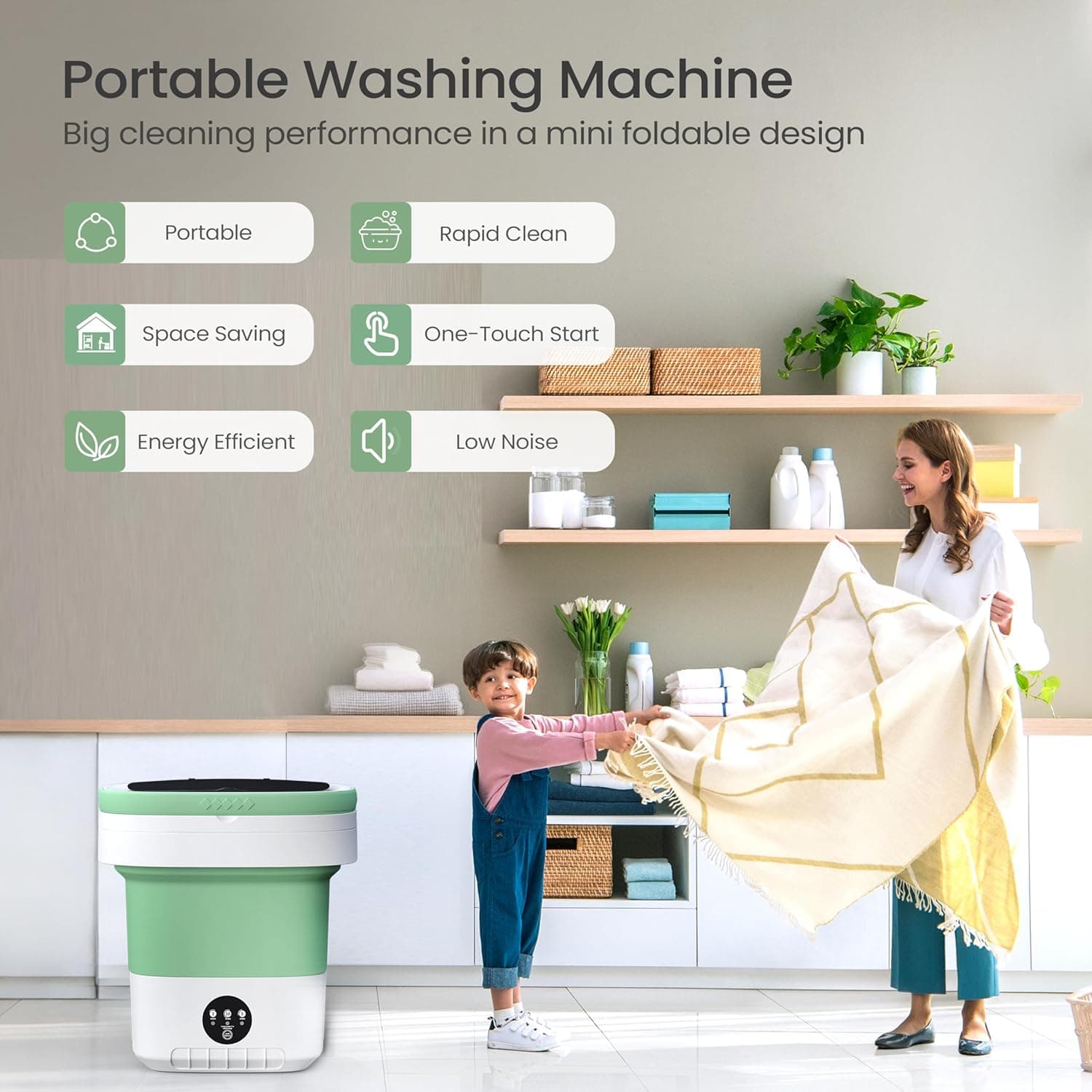 Portable Washing Machine - 16L Mini Foldable Washer with Spin Basket, 3 Cleaning Modes & Deep Cleaning for Small Clothes, Col - Image 3