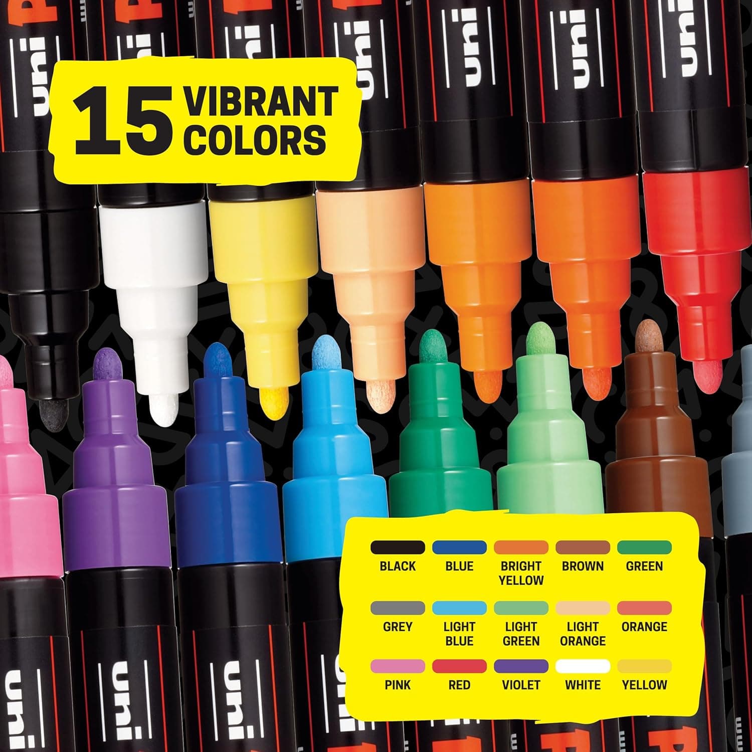 Posca Paint Art Markers, Set of 15 5M Medium Acrylic Markers with Reversible Tips, Artist Recommended Paint Pens for Gifts, Decorations, Fabric, Metal, Windows, Wood and Canvas Assorted Assorted - Image 2