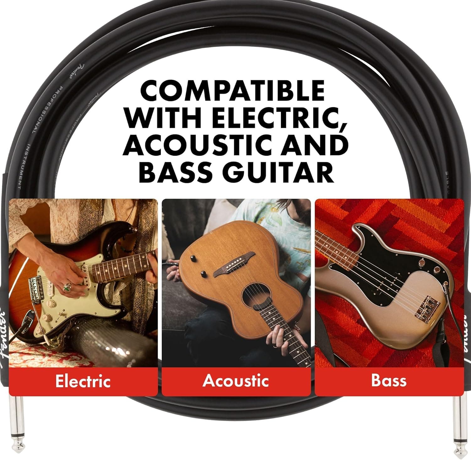 Fender Professional Series Instrument Cable, Guitar Cable 10 ft, Guitar Accessories, Stage Ready with Anti-Kinking Design, Black 10ft Straight/Straight - Image 5