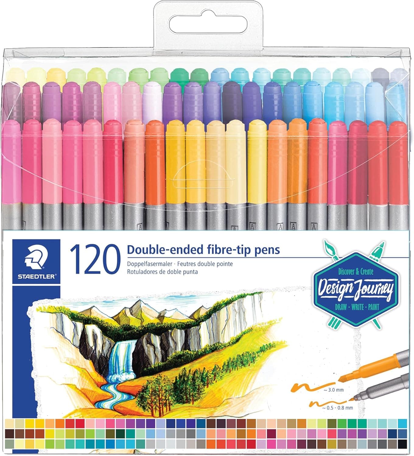 STAEDTLER Double-Ended Fiber-Tip Pens, Non-Permanent Ink, Fine & Bold Writing and Coloring Tips, 120 Assorted Colors, 3200 TB120, Multicoloured (3200 TB120ST) 120 Count (Pack of 1) - Image 3