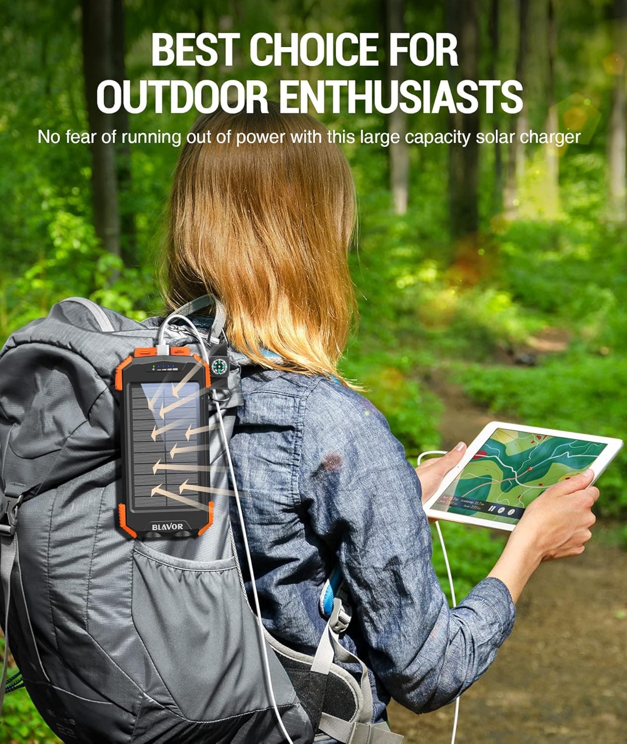 BLAVOR Solar Charger Power Bank 10,000mAh, Portable Wireless Charger, 20W Fast Charging External Battery Pack with USB C for Cell Phones, Solar Panel Charger with Dual Flashlight for Camping Orange - Image 10