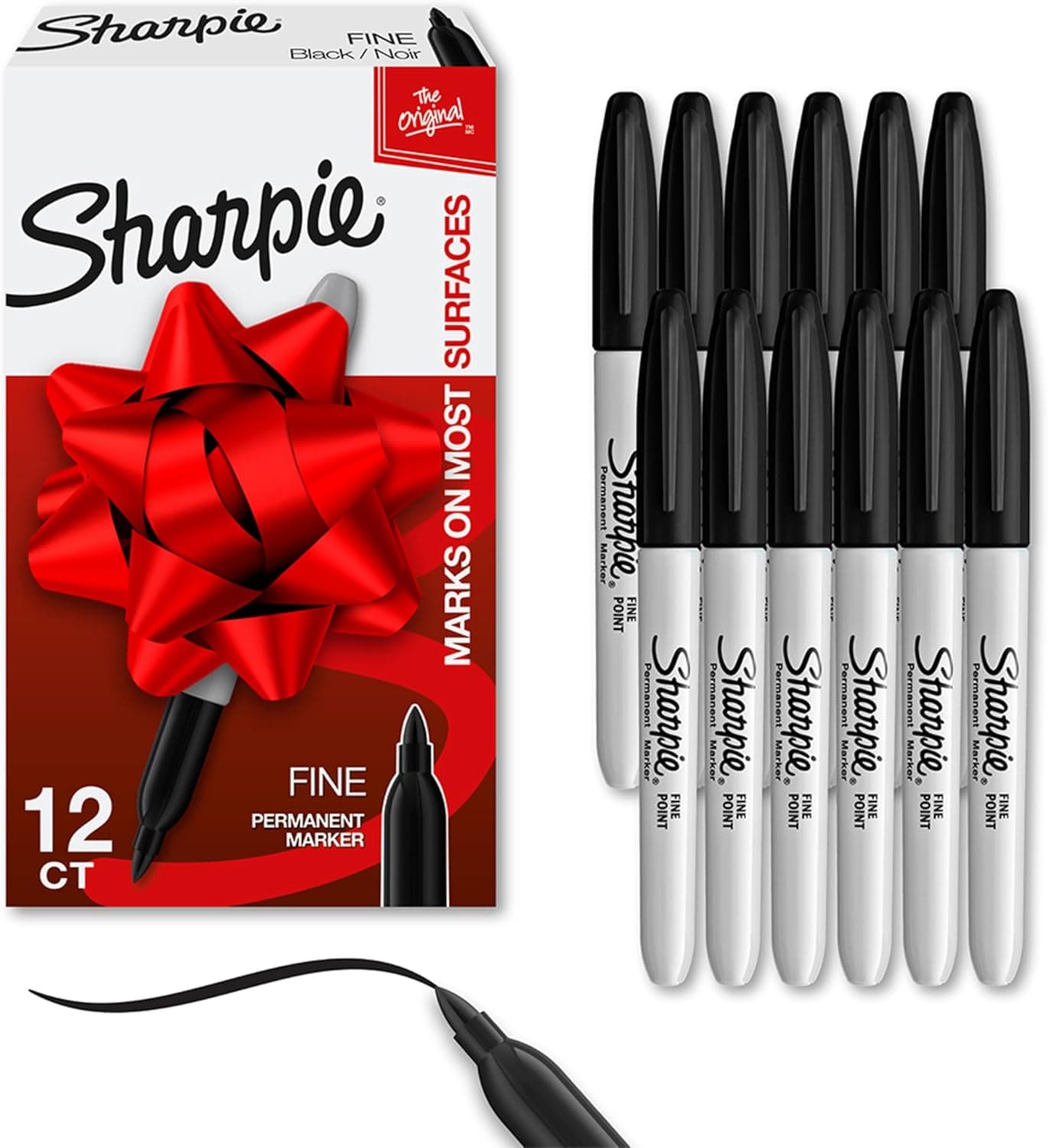 Sharpie Permanent Markers, Fine Tip, Black, 12 Count - For Classroom, Office, & Home, Quick Drying, Fade Resistant, For Wood, Plastic, Paper, Metal, And More, Ideal for Posters, Drawing, Coloring - Image 2