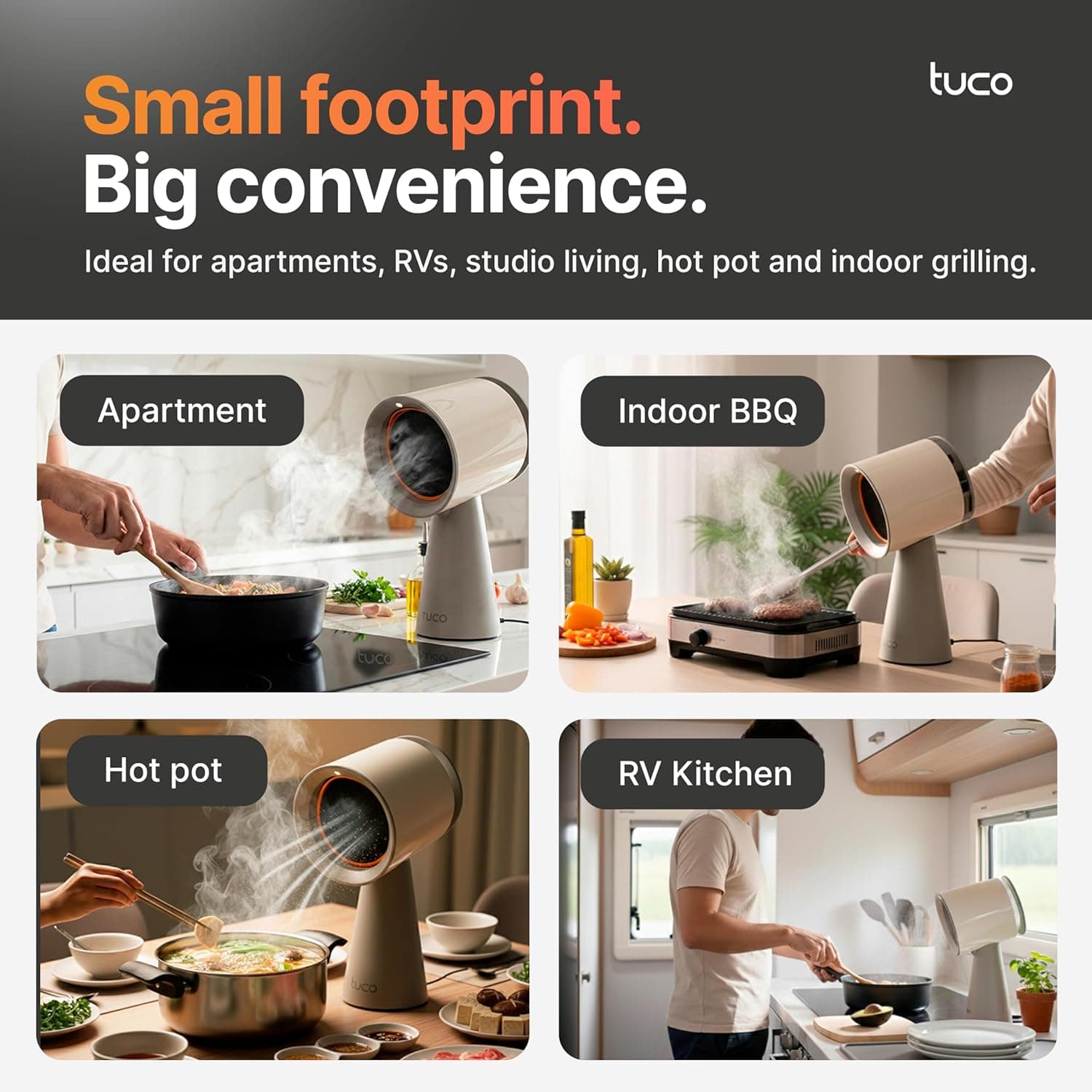 TUCO Portable Range Hood, Countertop Kitchen Exhaust Fan with 3 Speeds, 5-Layer Filter, Powerful Smoke Removal, Low Noise, Oil Cup, Air Purifier for Apartments, Dorms & Indoor BBQ Smokeless – Grey - Image 7