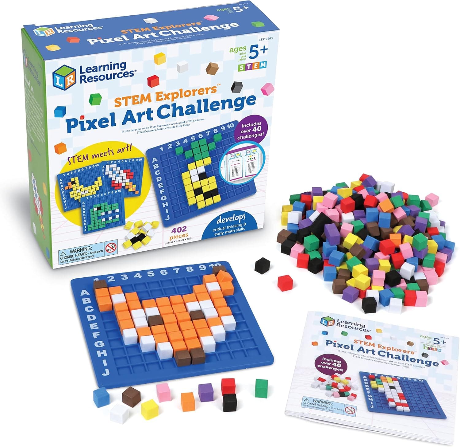 Learning Resources STEM Explorers Pixel Art Challenge - Math Puzzles, Pattern Blocks, Sensory Bin, Arts and Crafts, Math Manipulatives, Building Toys, Montessori Medium - Image 2