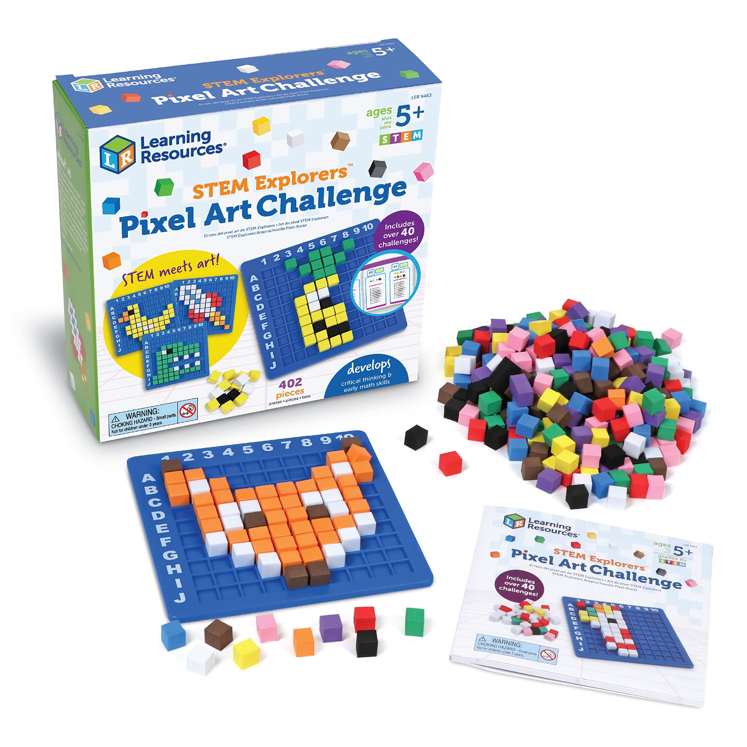 Learning Resources STEM Explorers Pixel Art Challenge - Math Puzzles, Pattern Blocks, Sensory Bin, Arts and Crafts, Math Manipulatives, Building Toys, Montessori Medium