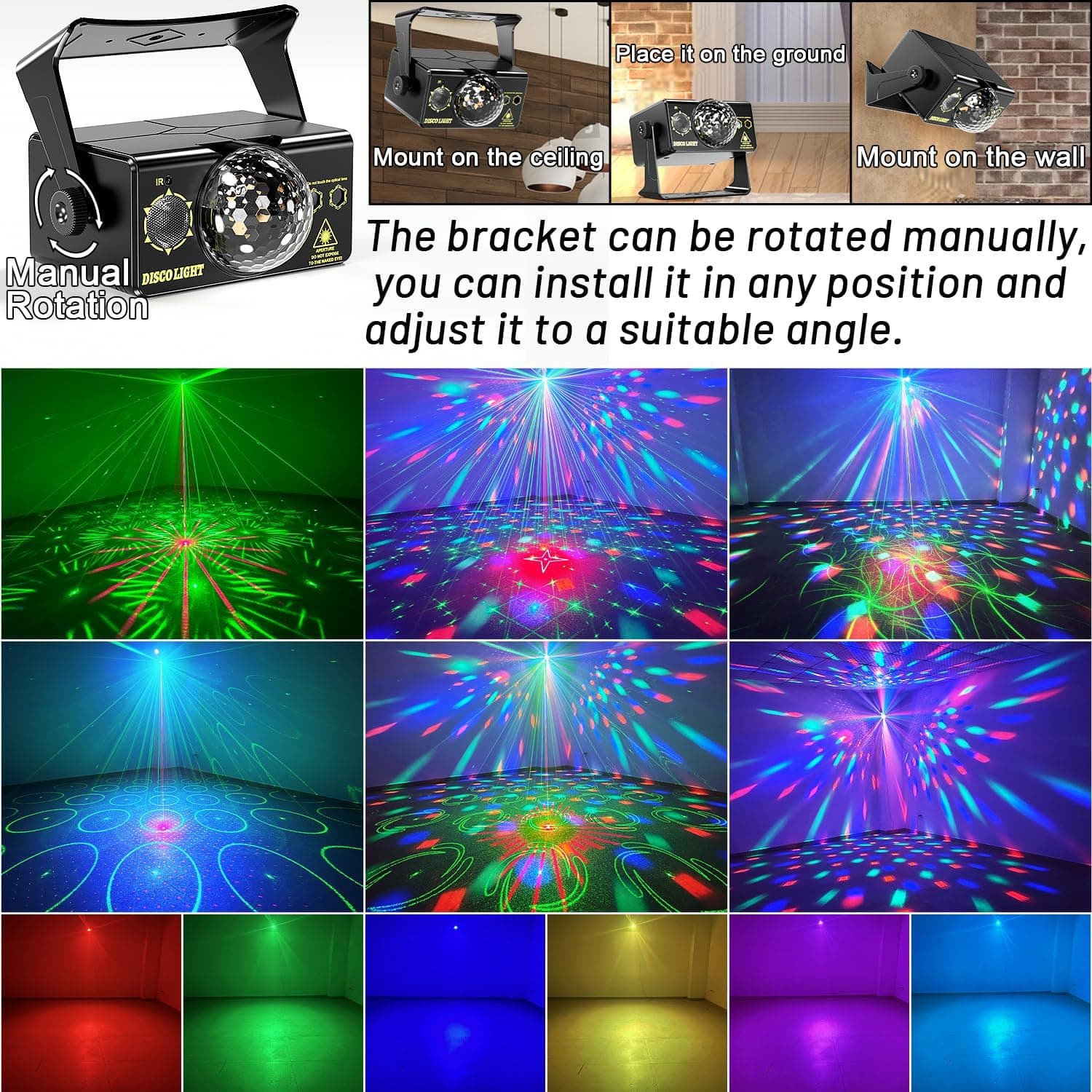 Party Lights, DJ Disco Light Disco Ball Light Sound Activated Strobe Stage Lights for Parties Birthday Christmas Gift Wedding Karaoke KTV Bar Club Pub Dance Home Living Room Halloween Decorations 1 Plastic - Image 3