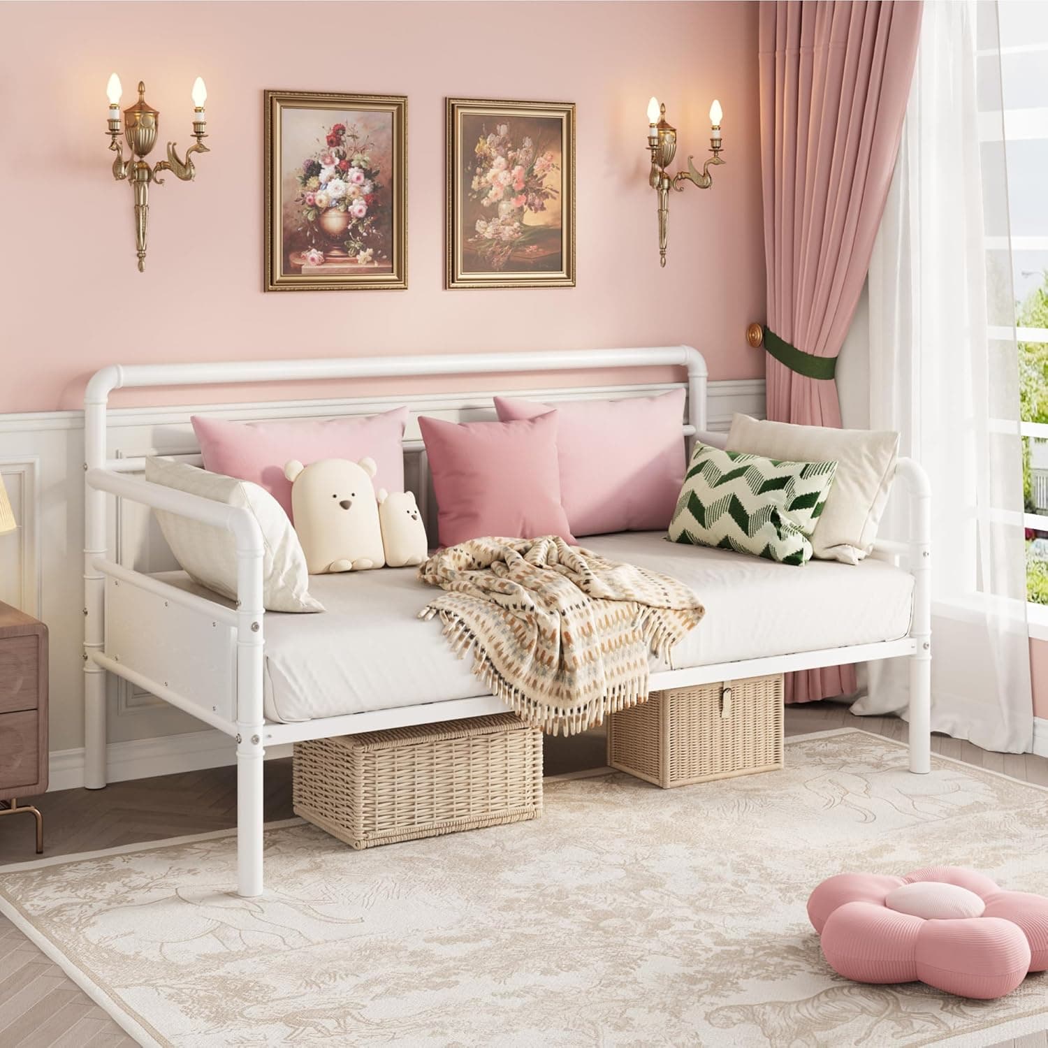 Metal Daybed Frame Full Size, Daybed with Classic Headboard,White | Sofa Bed Platform,Wooden Headboard,Heavy Duty Metal Slats,For Living Room Guest Room, Space Saving : Home & Kitchen