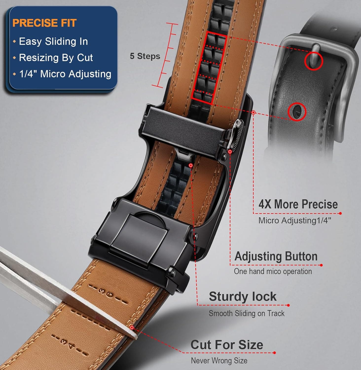 BULLIANT Men's Belt,Slide Ratchet Belt Adjsutable For Men Suit Casual Jeans Gift Boxed,Trim To Fit Black231 38"-44"Waist Adjustable - Image 5