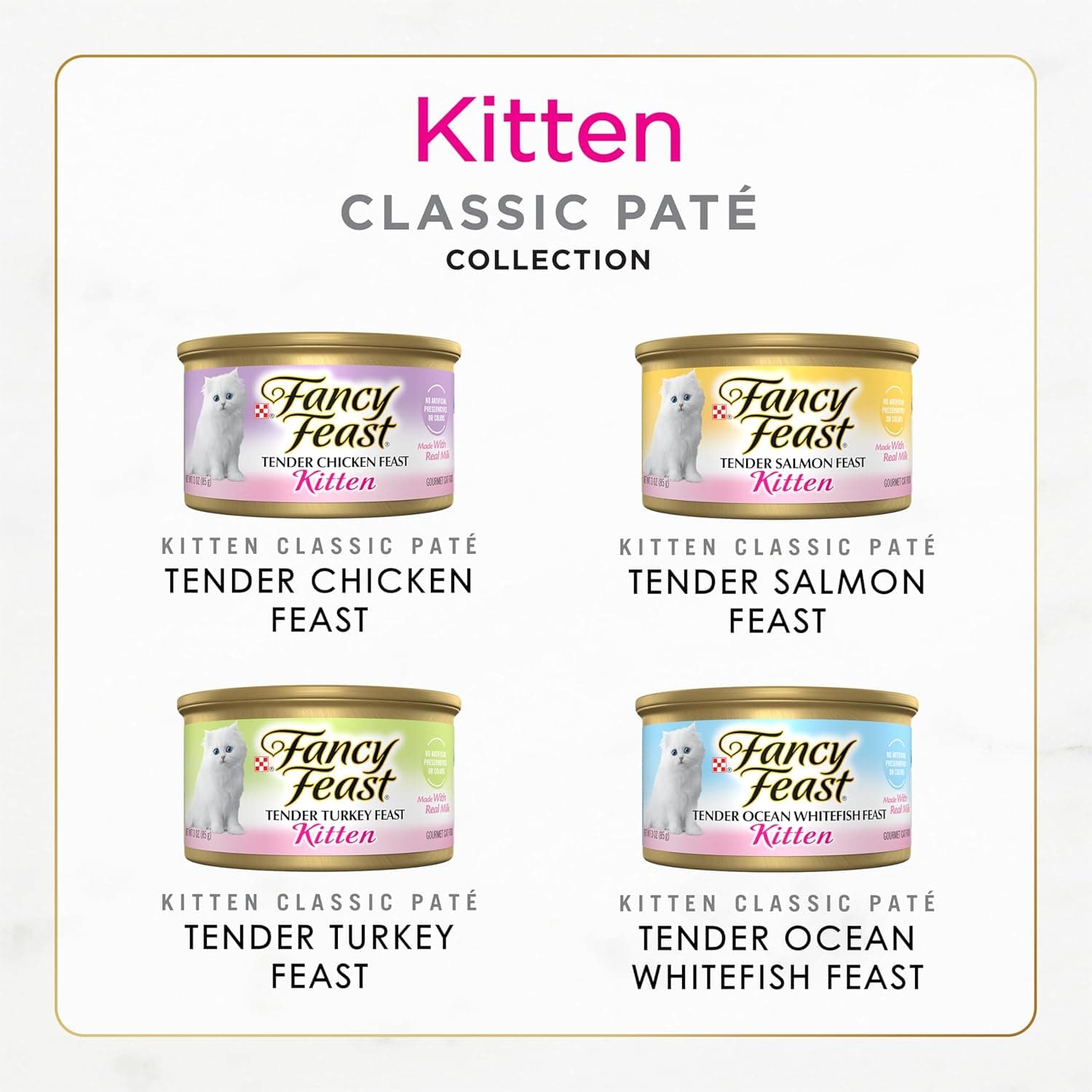 Purina Fancy Feast Tender Ocean Whitefish, Turkey, Chicken and Salmon Feasts Wet Kitten Food Variety Pack - (Pack of 24) 3 oz. Boxes - Image 4