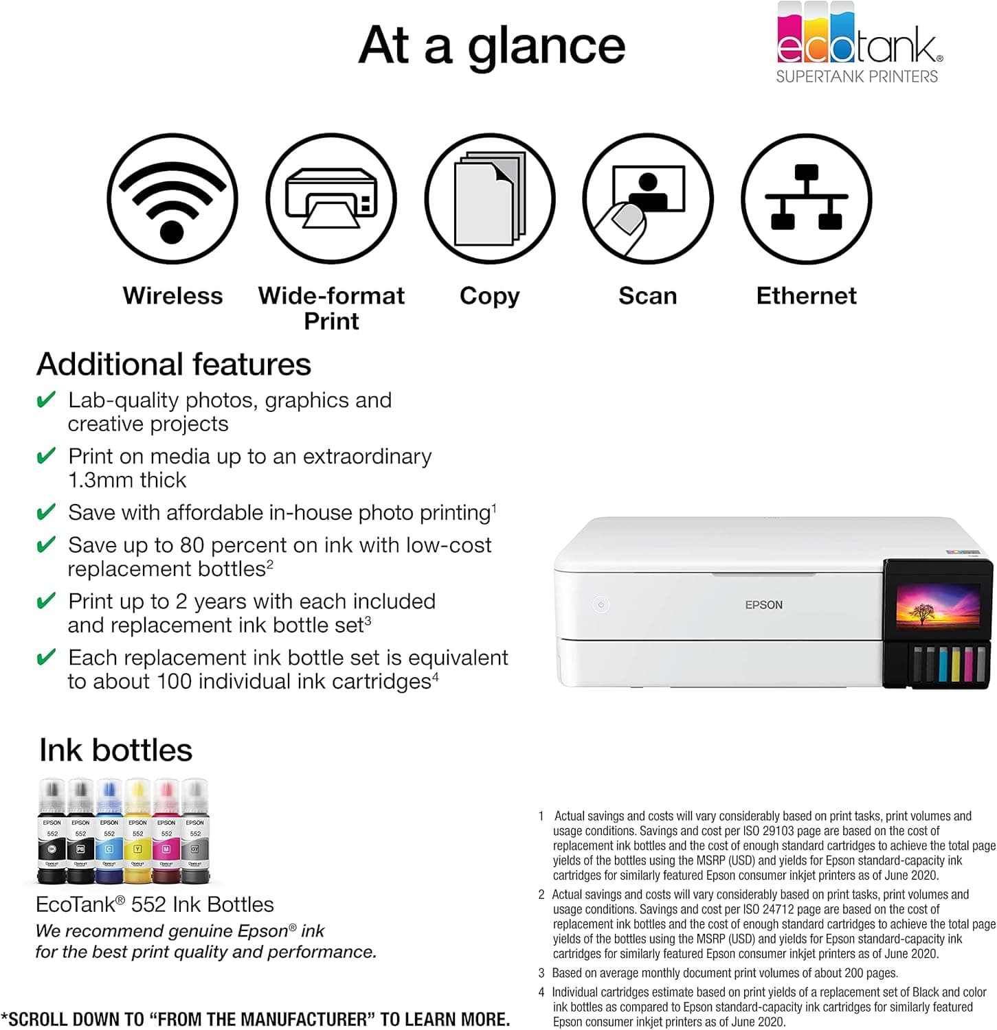 Epson EcoTank Photo ET-8550 Wireless Wide-format Color All-in-One Supertank Printer with Scanner Copier, Ethernet and 4.3-inch Colorfull Touchscreen - Image 5