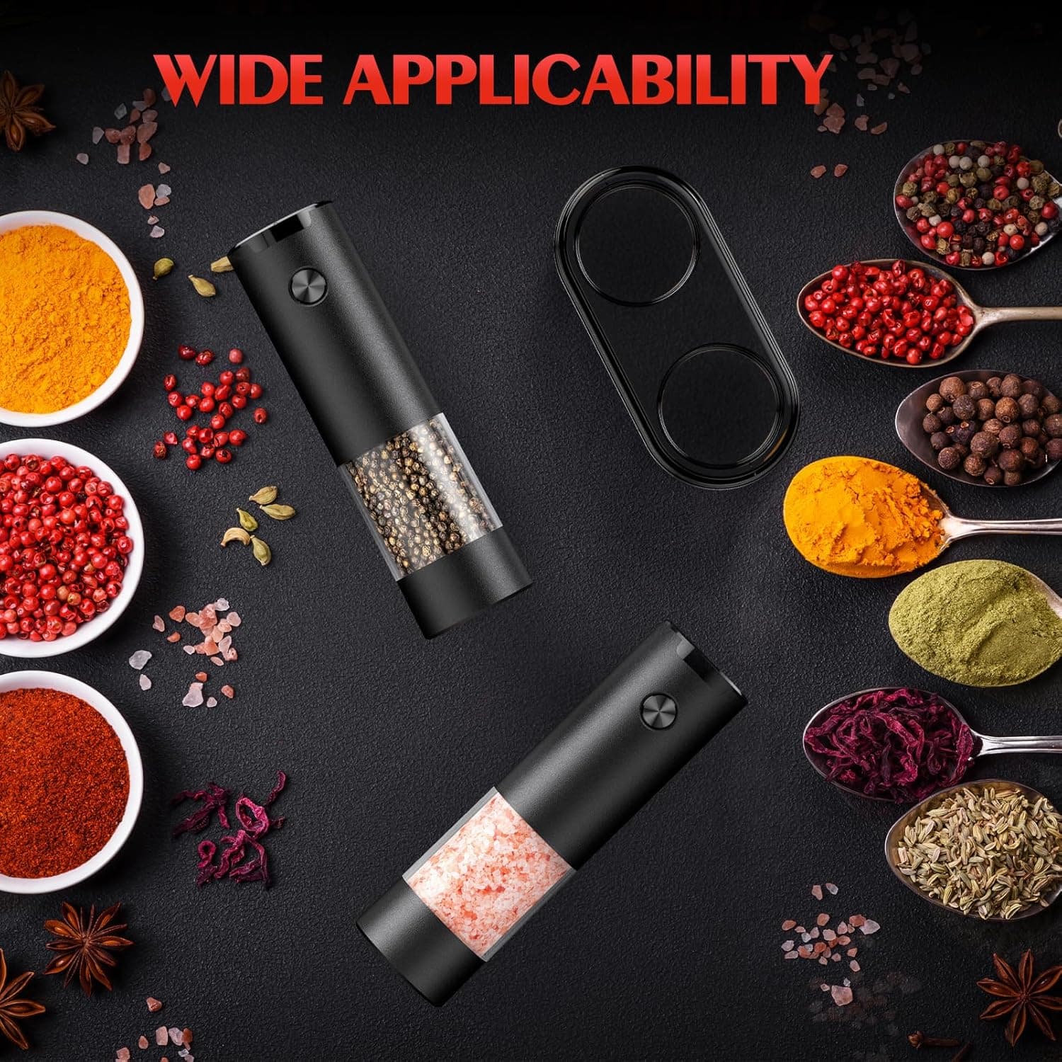 Electric Salt and Pepper Grinder Set Automatic Battery Pepper Mill Shakers Adjustable Coarseness Upgraded Larger Capacity with Led Home and Kitchen Appliances for New House Warming Gifts Black/Black - Image 6