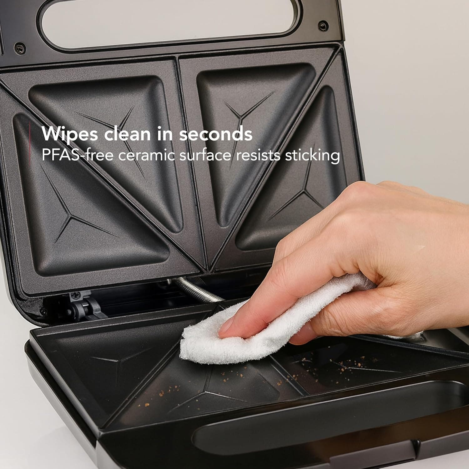 OVENTE Electric Sandwich Maker with Non-Stick Plates, Indicator Lights, Cool Touch Handle, Easy to Clean and Store, Perfect for Cooking Breakfast, Grilled Cheese, Tuna Melts and Snacks, Black GPS401B - Image 7