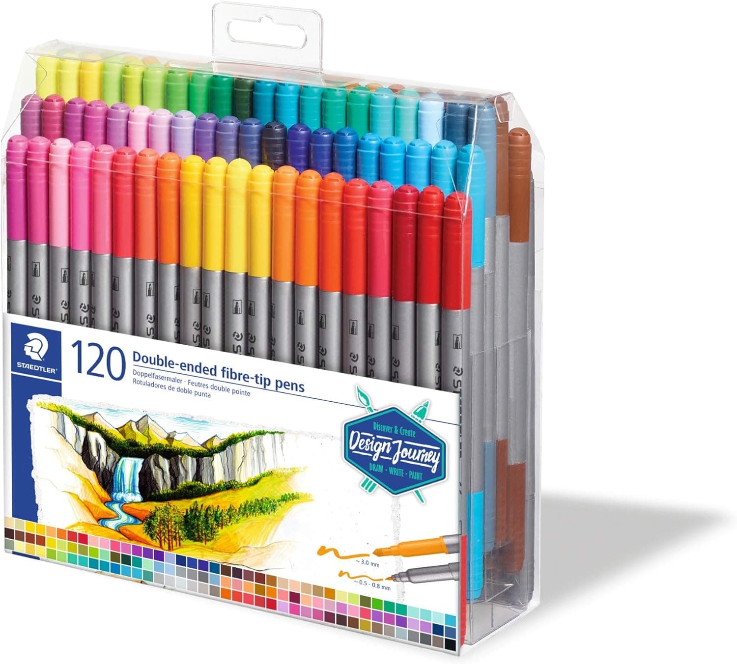STAEDTLER Double-Ended Fiber-Tip Pens, Non-Permanent Ink, Fine & Bold Writing and Coloring Tips, 120 Assorted Colors, 3200 TB120, Multicoloured (3200 TB120ST) 120 Count (Pack of 1) - Image 8