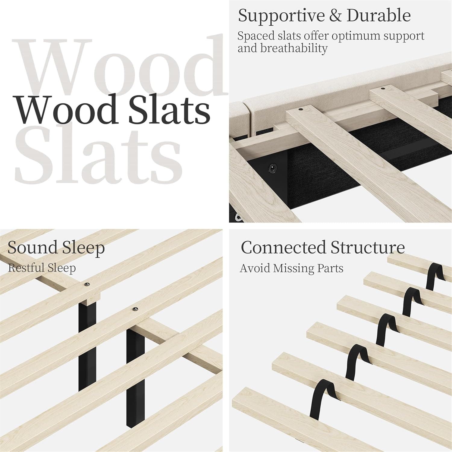 Yaheetech Queen Bed Frame Upholstered Platform Bed with Wing Side/Wooden Slat Support/Tufted Headboard with Wing Side/Mattress Foundation/No Box Spring Needed,Beige Queen Bed - Image 8