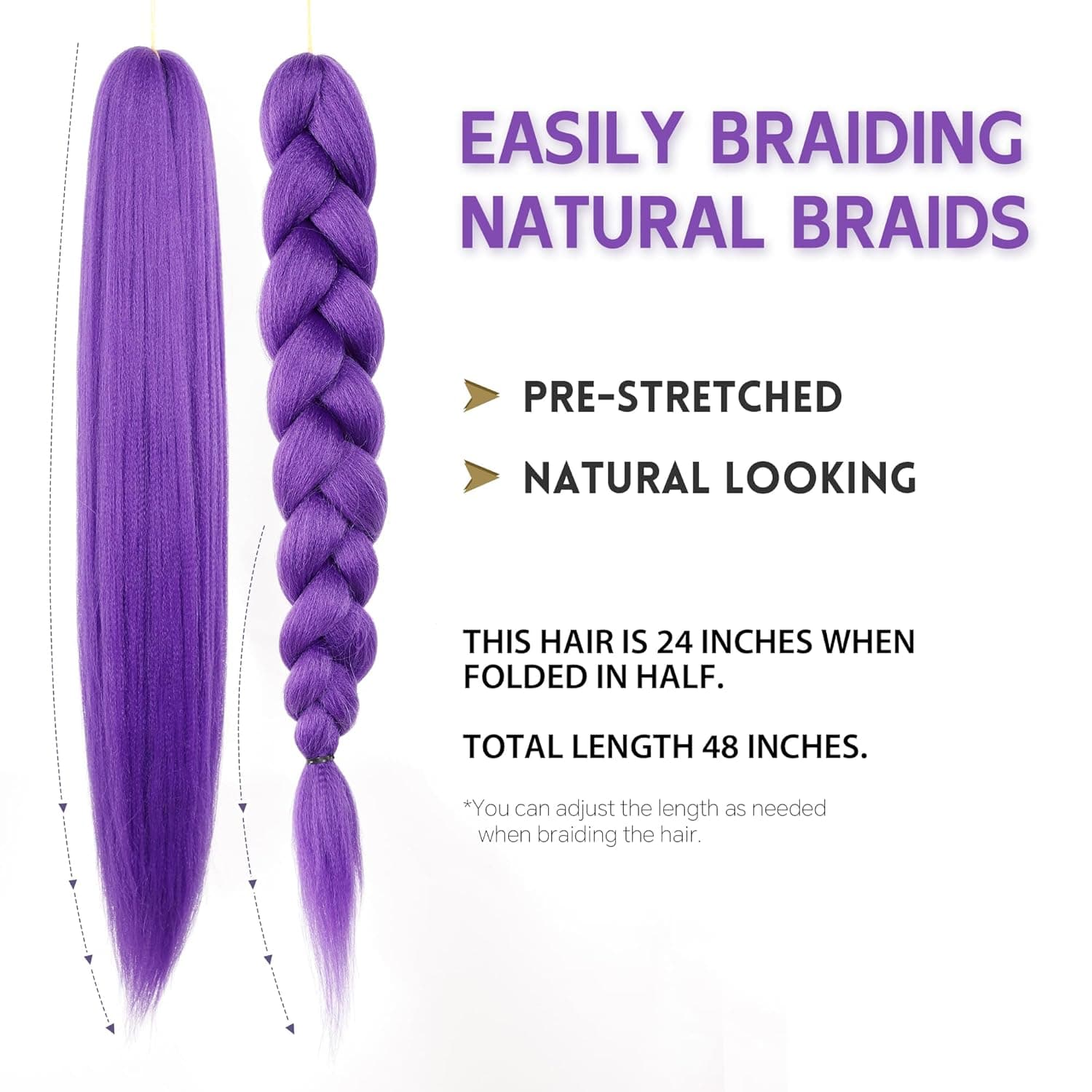 Long Purple Braiding Hair Pre Stretched Synthetic Braiding hair Extensions for Braids, Purple Hair Extensions for Stage Party Halloween Costume Cosplay 24 Inch Purple - Image 3