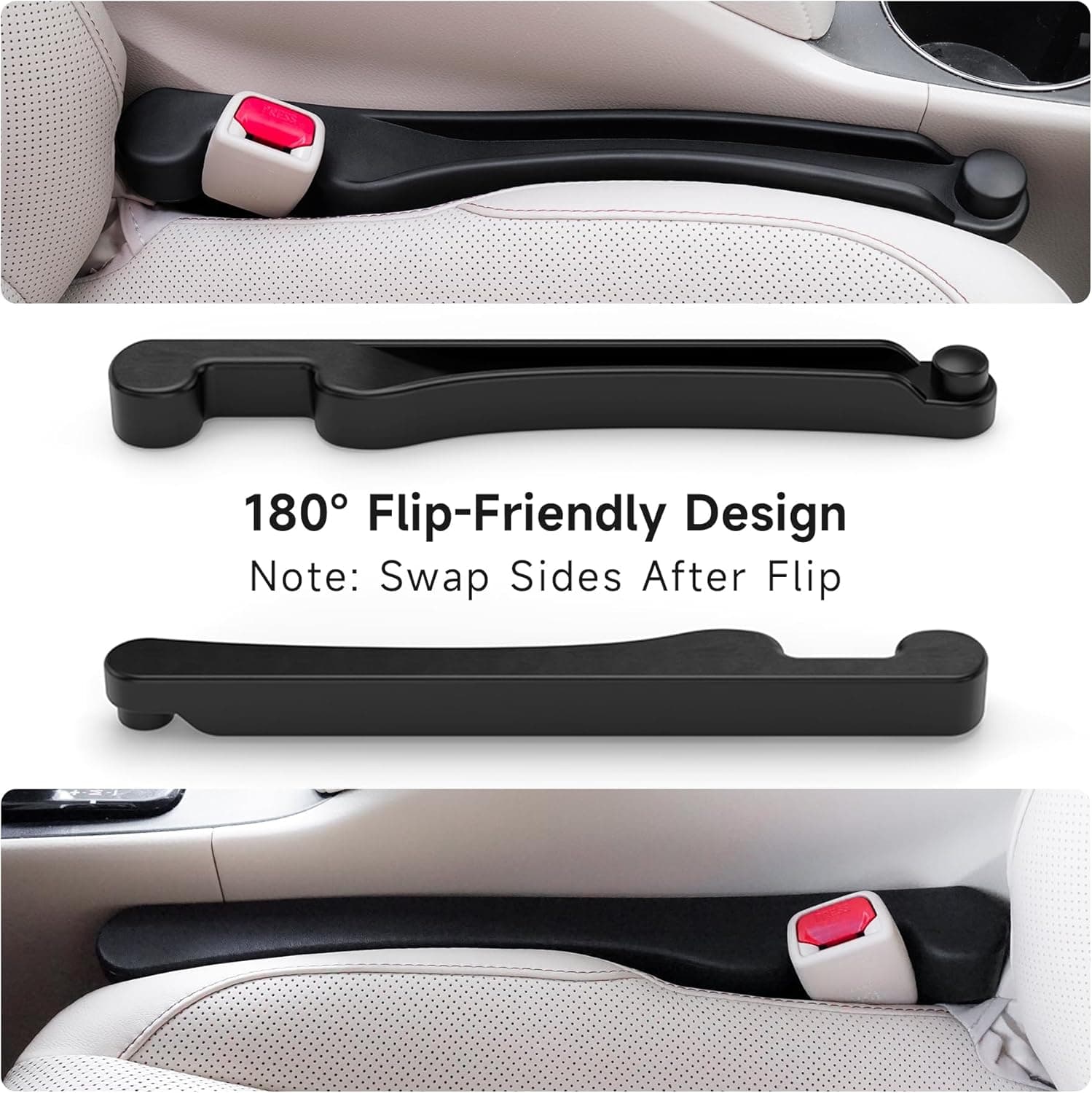 Car Seat Gap Filler Set of 2, Soft Foam Multifunctional Seat Side Gap Filler with Organizer & Hook Function, 3in1 Gap Stopper Universal Fit Car SUV Truck Fill The Gap Between Seat & Console Black Most Cars – Standard - Image 6