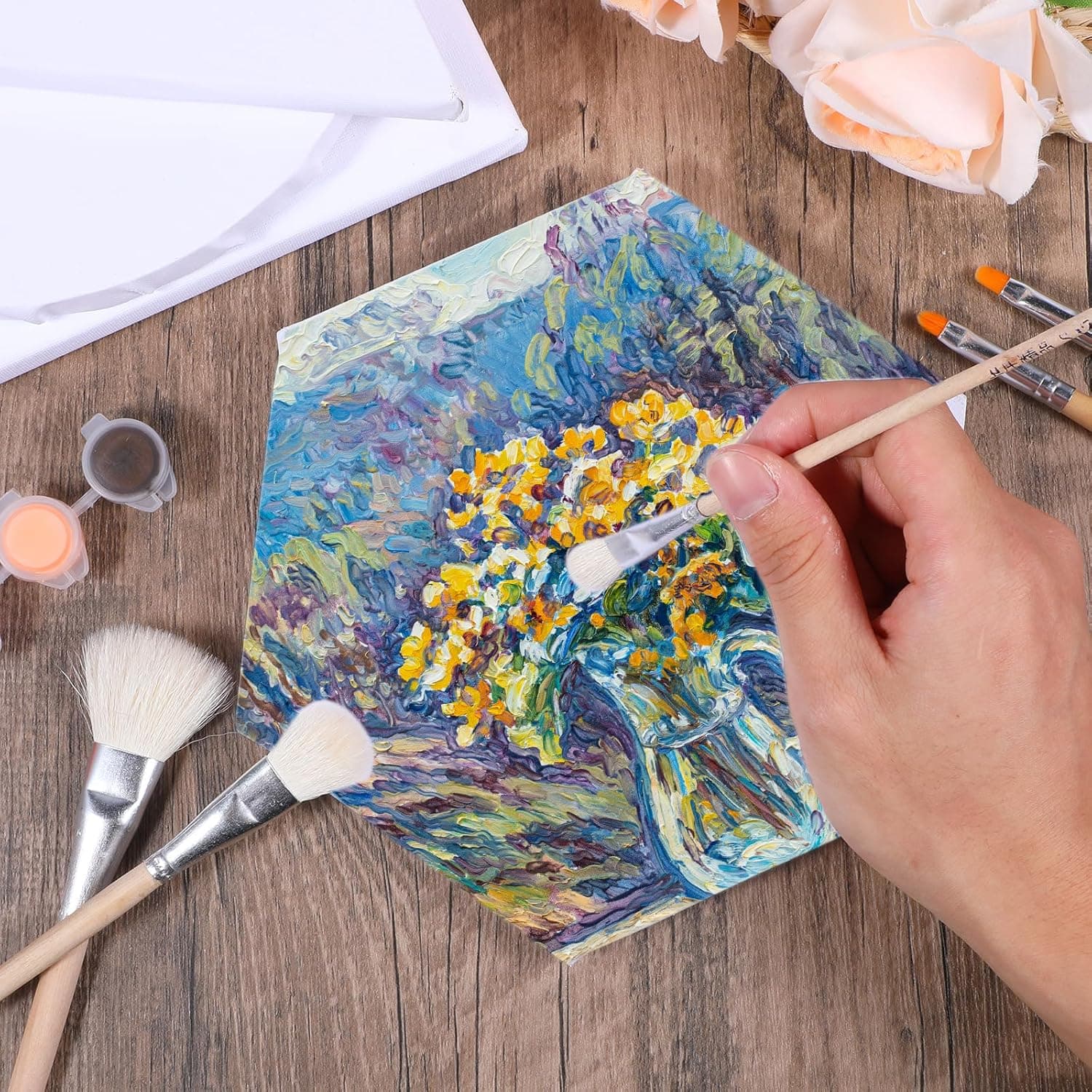 12 Pieces Stretched Canvas Blank Painting Canvas 8 Inch Panel Artist White Canvas Boards Triangle Square Hexagon Round Shape Canvas Frame for Acrylic Pouring Oil Painting - Image 4