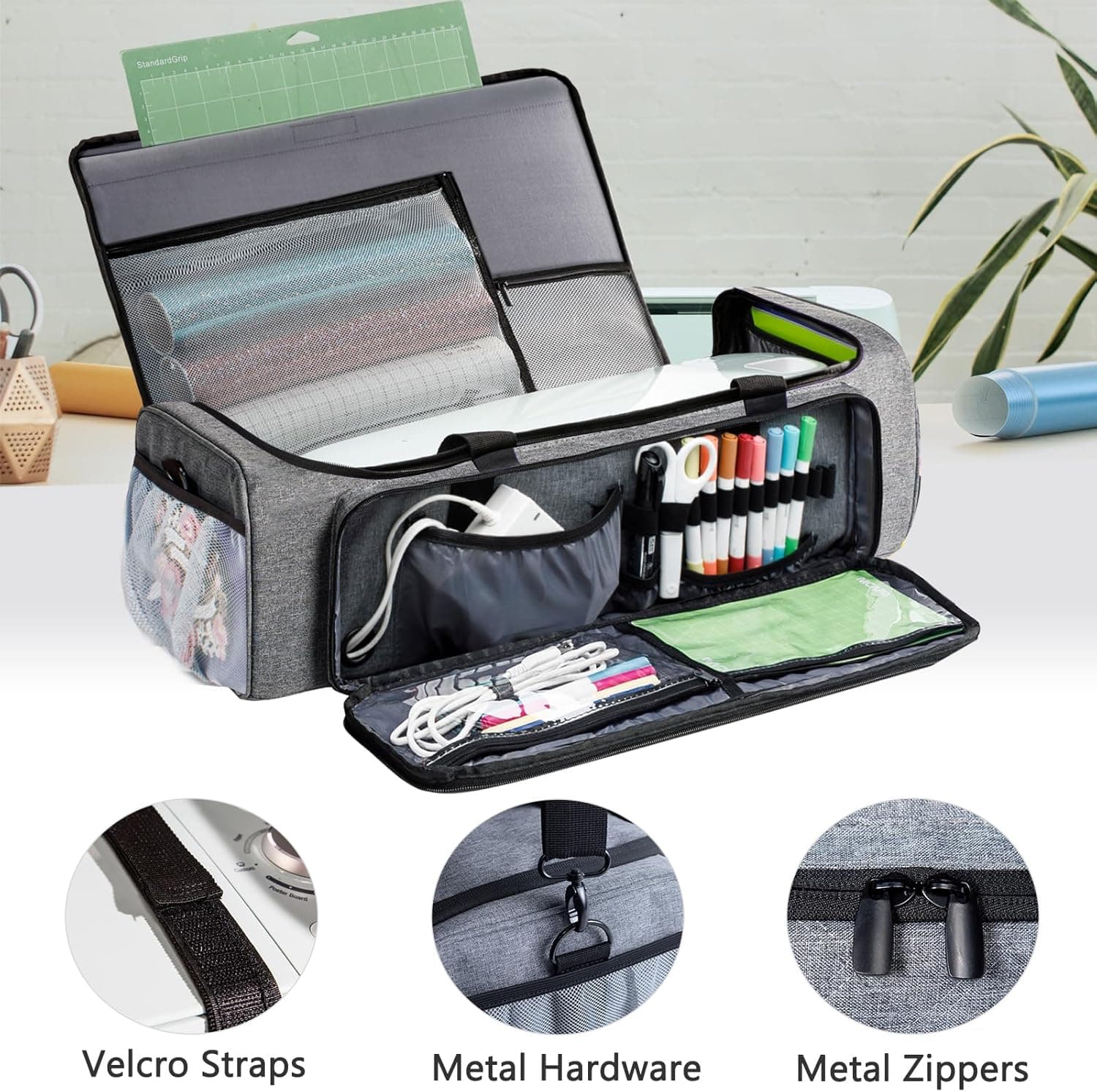 IMAGINING Carrying Case Bag for Cricut Maker 4, Maker 3, Explore 4, Explore 3, Explore Air 2, Large Opening Storage for Cricut Accessories and Suppliers Grey - Image 5