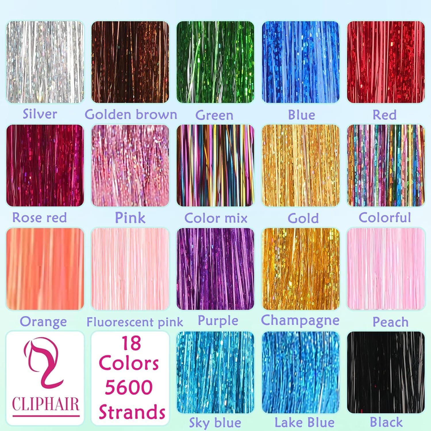 Hair Tinsel,18 Colors Hair Tinsel Kit for Girls 7600 Strands Fairy Tinsel Hair Extensions Holographic Hair Tinsel Heat Resistant Colored Hair Glitter Christmas Party Festival (18 Colors) - Image 4