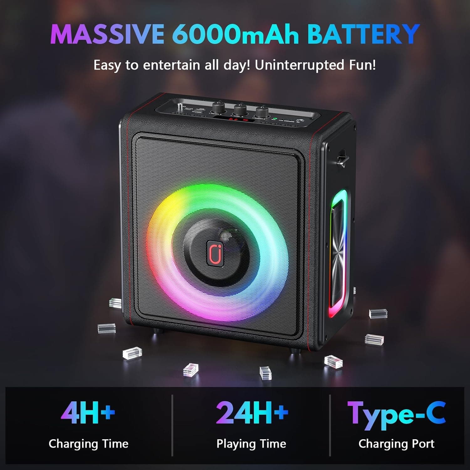 Máquina de Karaoke, Altavoz Bluetooth 5.3 Portátil con 2 Micrófonos Inalámbricos para Adultos, Sistema PA con Corrección de Tonos y Ajuste de Eco, Soporta TWS/TF Card/USB/AUX/Live para Fiesta en Casa 2Mics - Image 5