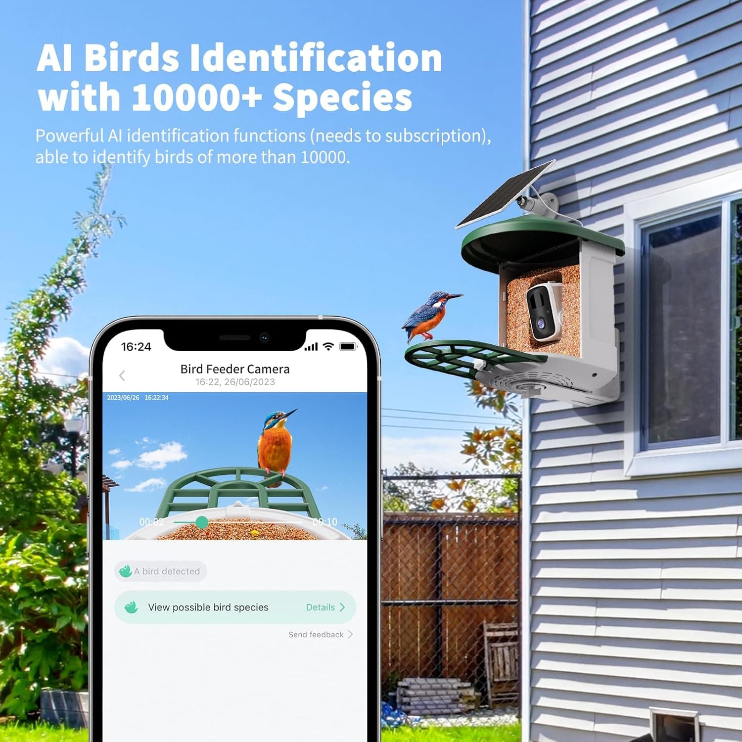 Bird Feeder with Camera with AI Identify Birds Species Solar Panel, Smart Bird House with Cam, 2K Live View, Instant Arrival Alerts Green - Image 3