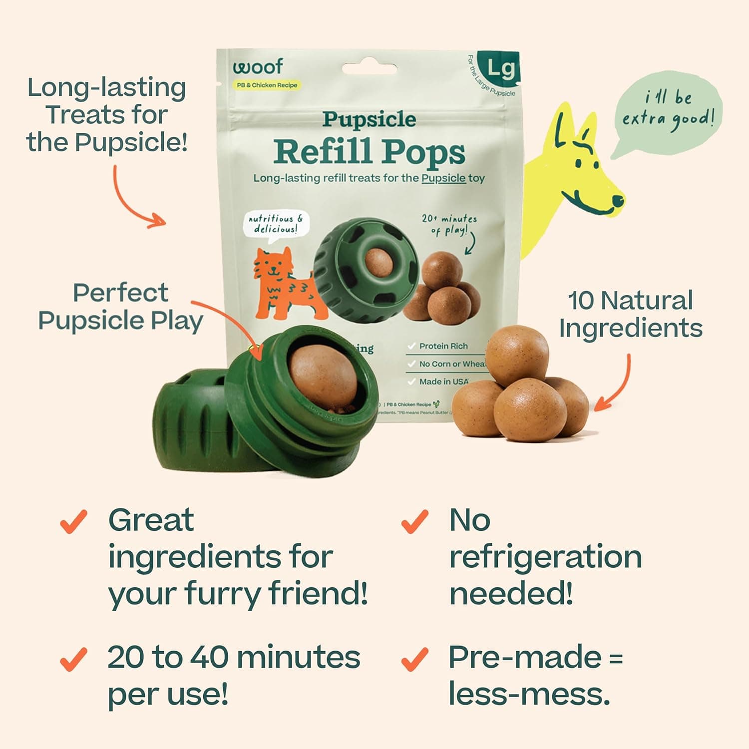 WOOF Pupsicle Chicken Refill Pops, Delicious Long Lasting Dog Treats, Wholesome Ingredients, Pre-Made Large Pupsicle Refills Pops- For Dogs 25 - 75 lbs - 7 count Chicken Large 7 Count - Image 4