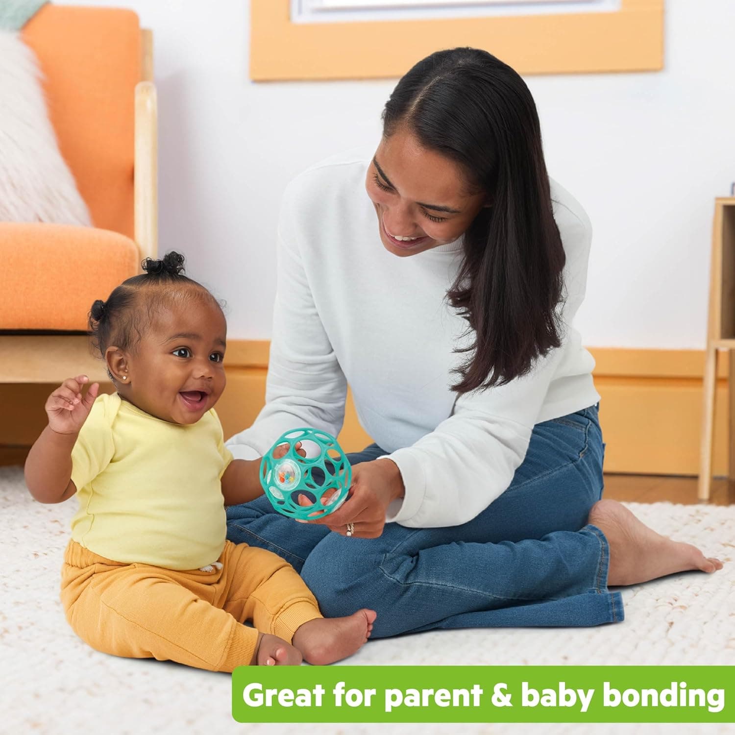 Bright Starts Oball Easy-Grasp Rattle BPA-Free Infant Toy in Teal, Age Newborn and up, 4 Inches - Image 6