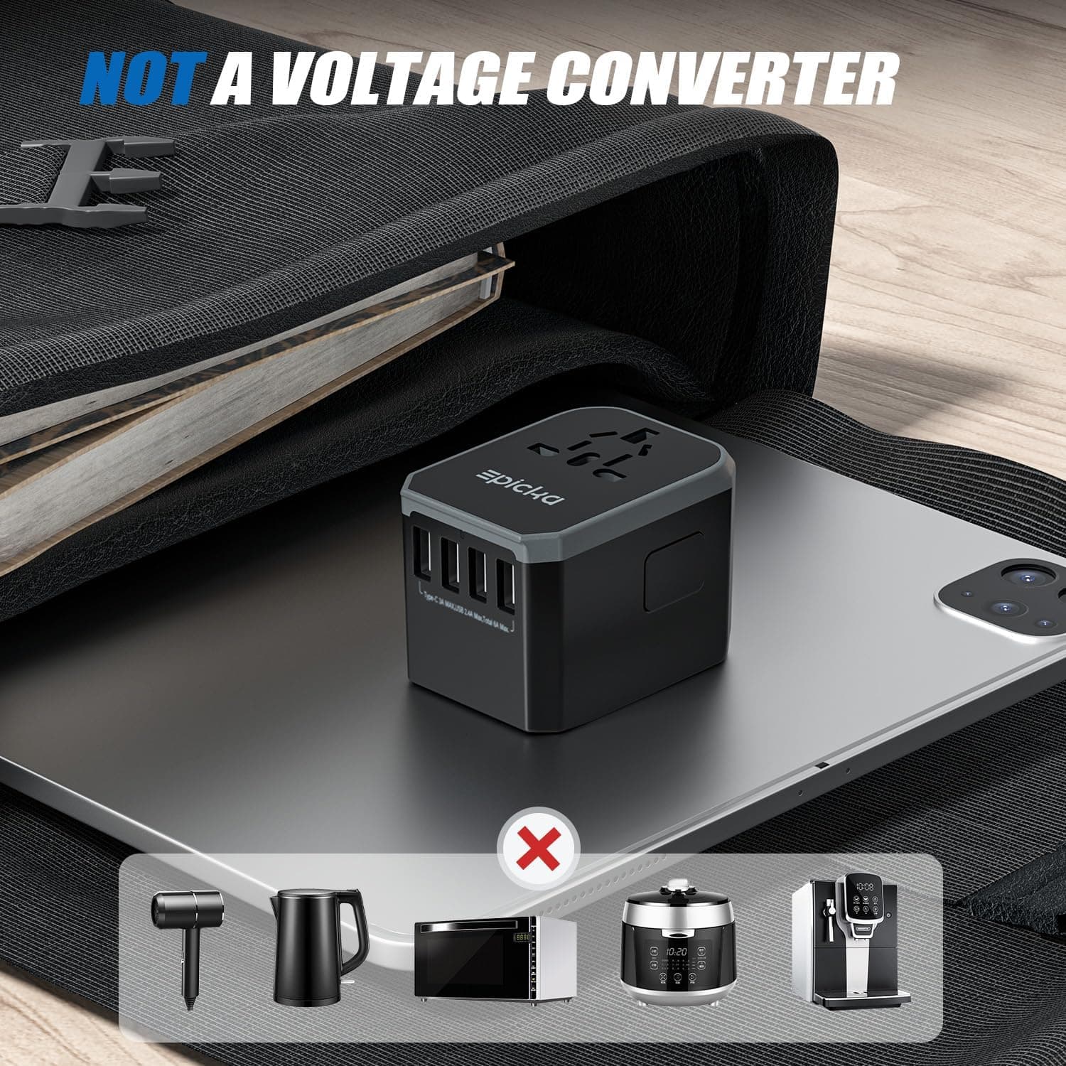 EPICKA Universal Travel Adapter, European Travel Plug Adapter (Not a Voltage Converter) - International Power Adapter Worldwide Charger with USB-C & 4 USB-A Ports, Travel Essentials (TA-105, Grey) 1 Grey - Image 6