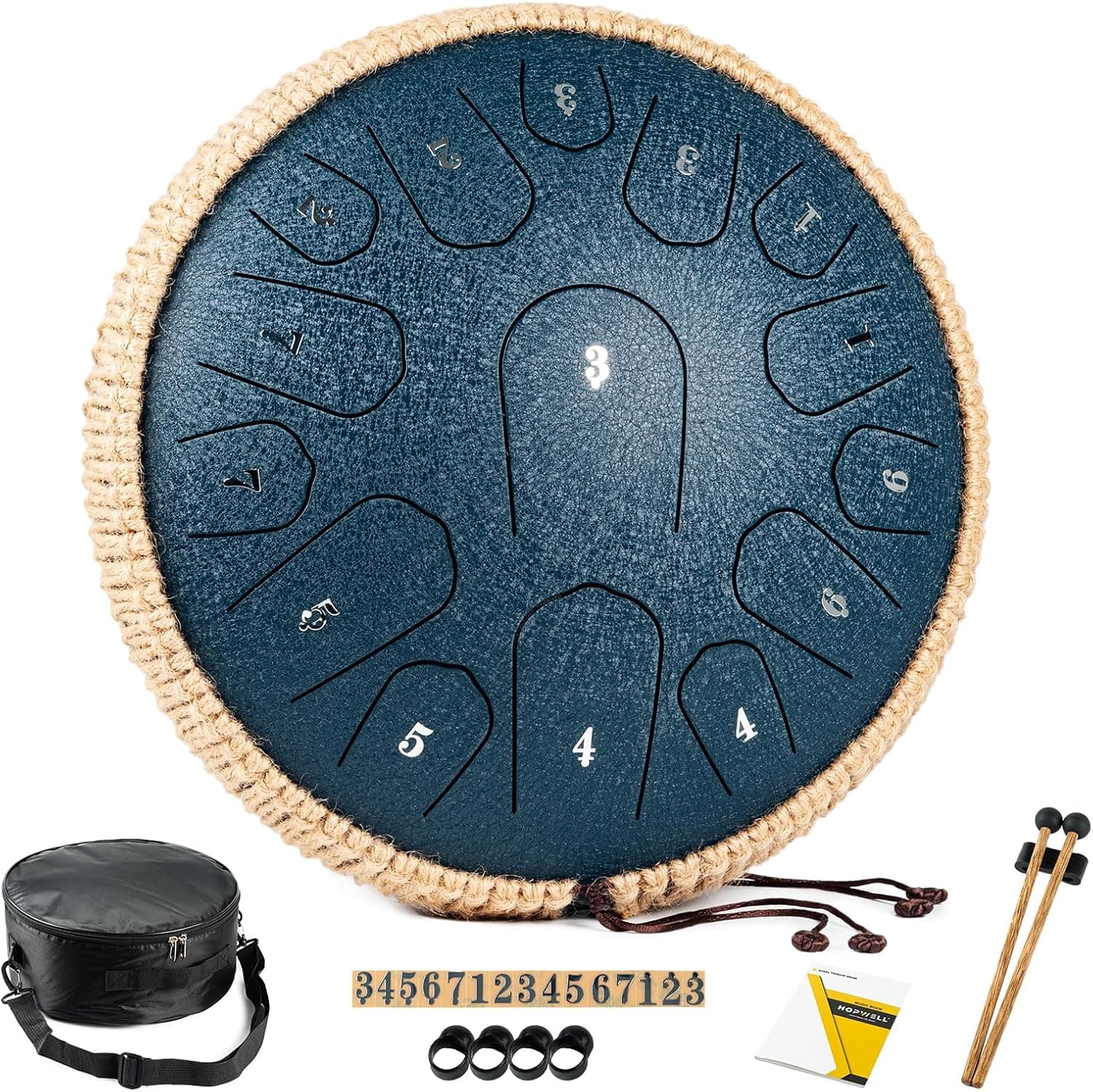 Steel Tongue Drum - 13 Inches 15 Notes Tongue Drum - Hand Pan Drum with Music Book, Handpan Drums Mallets and Carry Bag, D Major (Navy Blue) 13 Inch 15 Note Navy Blue - Image 2