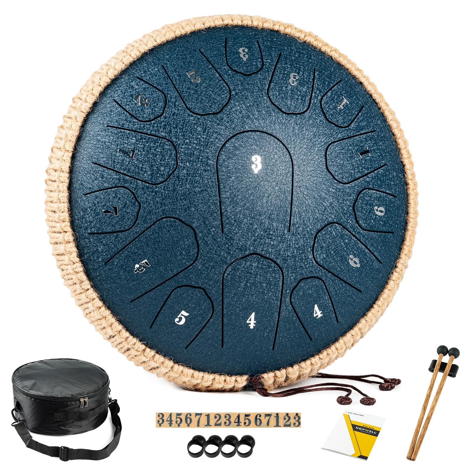 Steel Tongue Drum - 13 Inches 15 Notes Tongue Drum - Hand Pan Drum with Music Book, Handpan Drums Mallets and Carry Bag, D Major (Navy Blue) 13 Inch 15 Note Navy Blue