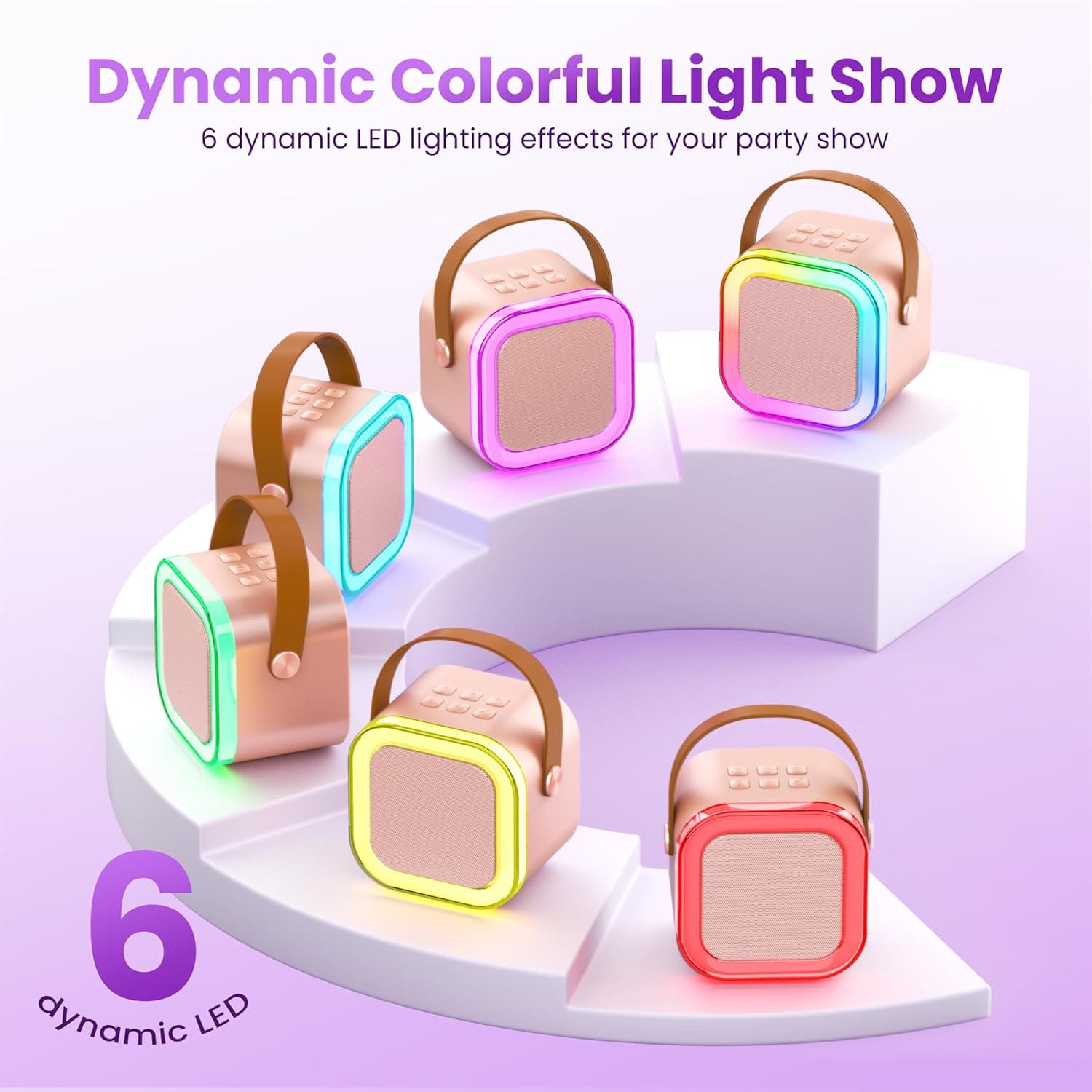 Mini Karaoke Machine for Kids Adults, 2025 TOP Christmas Birthday Gifts for Girls 3,4,5,6,7,8+Year Old Toddler Toys, Portable Bluetooth Speaker with 2 Wireless Karaoke Microphones Player(Rose) Rose Gold - Image 6