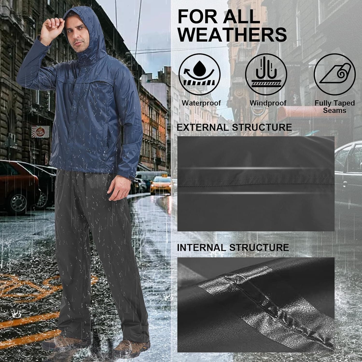 Mens Rain Pants Waterproof Windproof Hiking Outdoor Fishing Golf Cycling Pants Black X-Large - Image 7