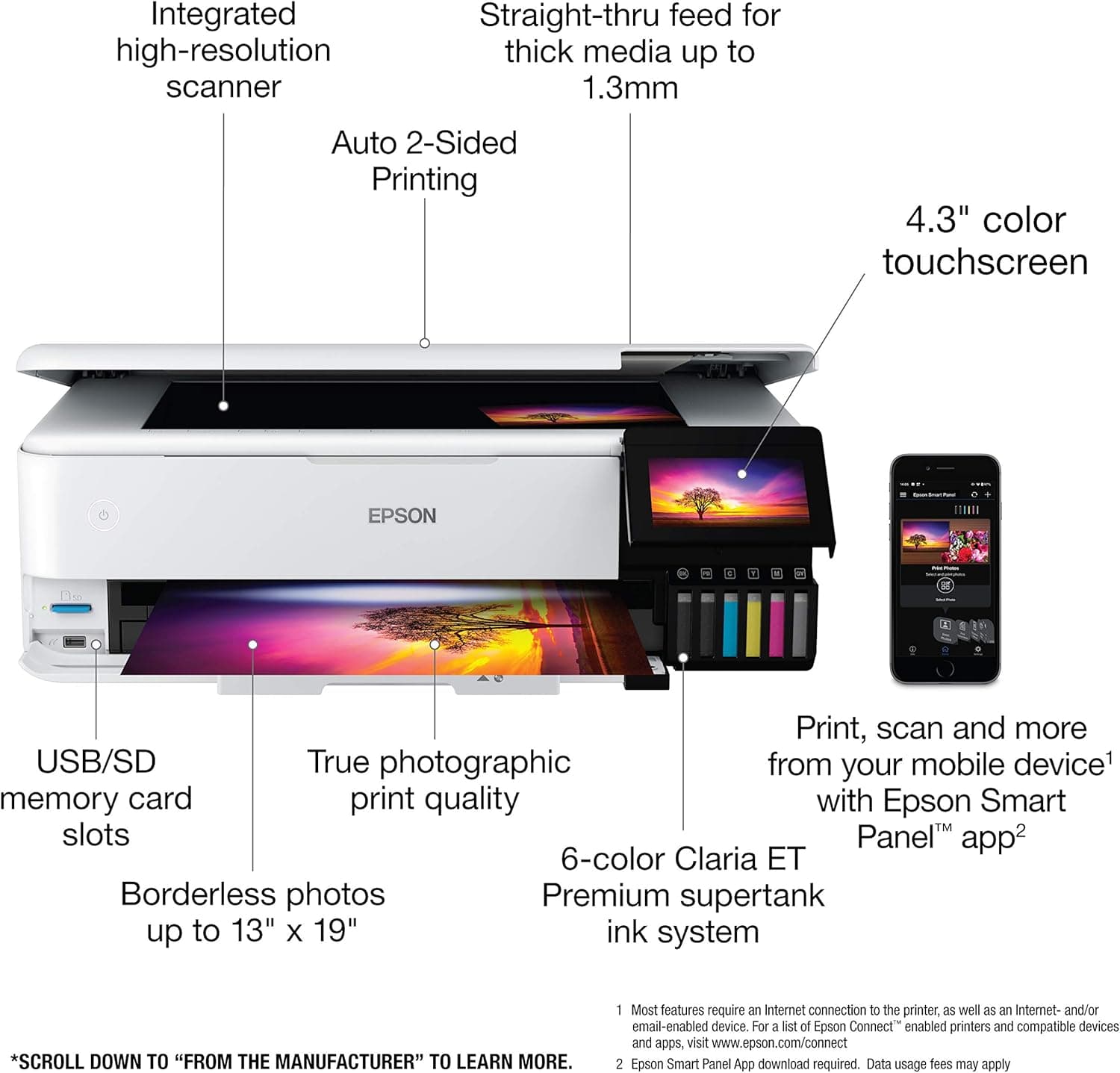 Epson EcoTank Photo ET-8550 Wireless Wide-format Color All-in-One Supertank Printer with Scanner Copier, Ethernet and 4.3-inch Colorfull Touchscreen - Image 4