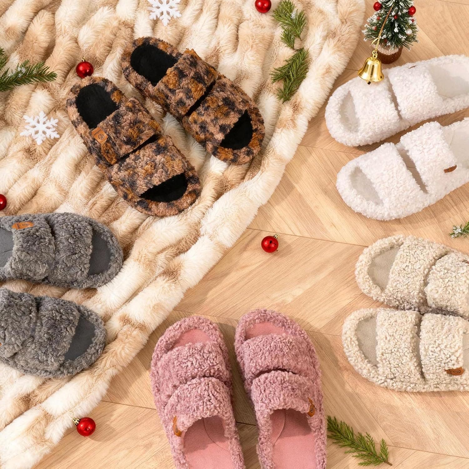 EverFoams Womens Fuzzy Open-toe Slippers Soft Comfy Memory Foam Indoor House Shoes 7-8 Elegant Mocha - Image 7