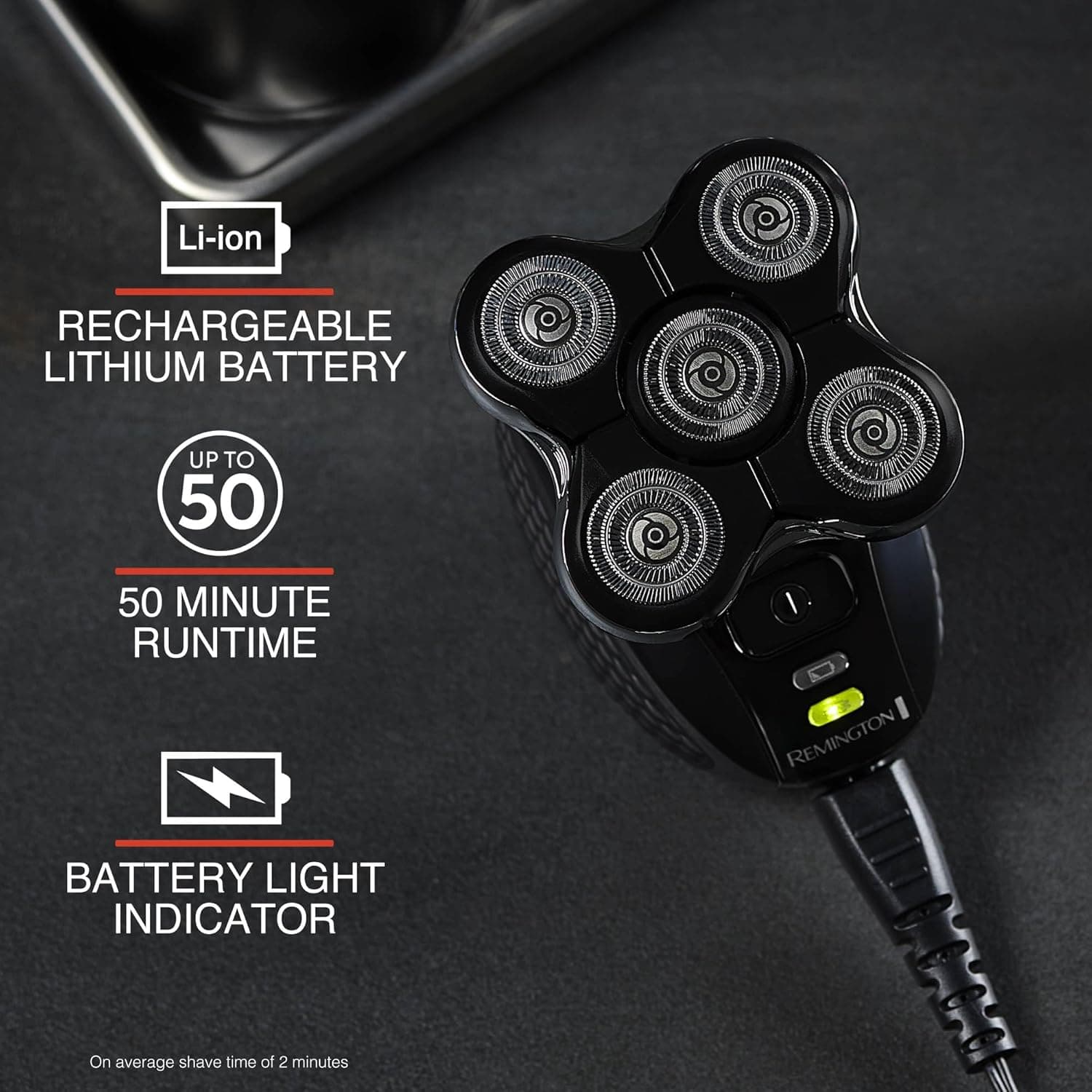 Remington XR7000 Balder Pro Rotary Shaver Rechargeable Waterproof Electric Razor for Men Cordless Lithium Power 5 Dual Track Flexing Heads and Pop-Up Trimmer Black Balder - XR7000A - Image 4