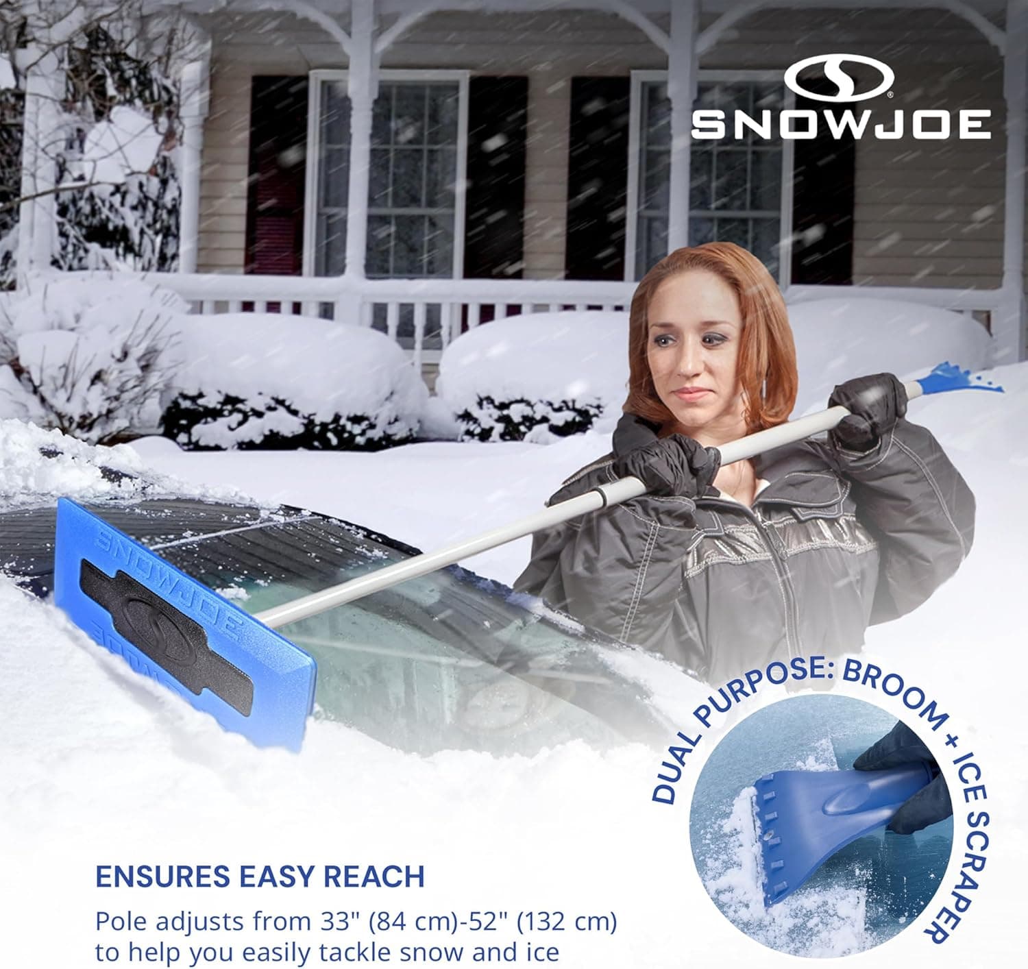 Snow Joe 18" Telescoping Snow Broom & Ice Scraper for Cars, No-Scratch Foam Brush - Long and Extendable Ice Removal Tool for Car Window and Automotive Windshield, SJBLZD Original Snow Broom - Image 5