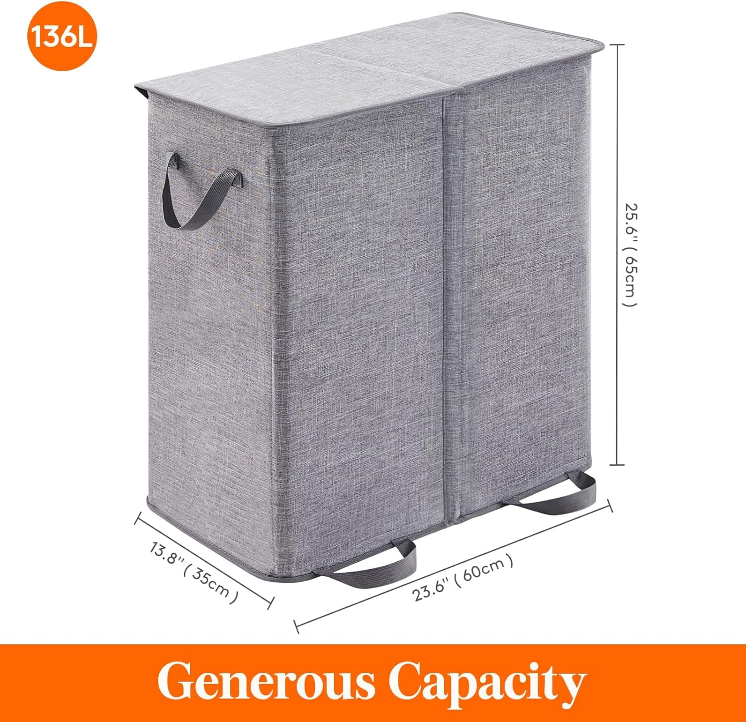 Lifewit Double Laundry Hamper with Lid and Removable Laundry Bags, Large Collapsible 2 Dividers Dirty Clothes Basket with Handles for Bedroom, Laundry Room, Closet, Bathroom, College, 136L Gray Gray 136L - Image 6