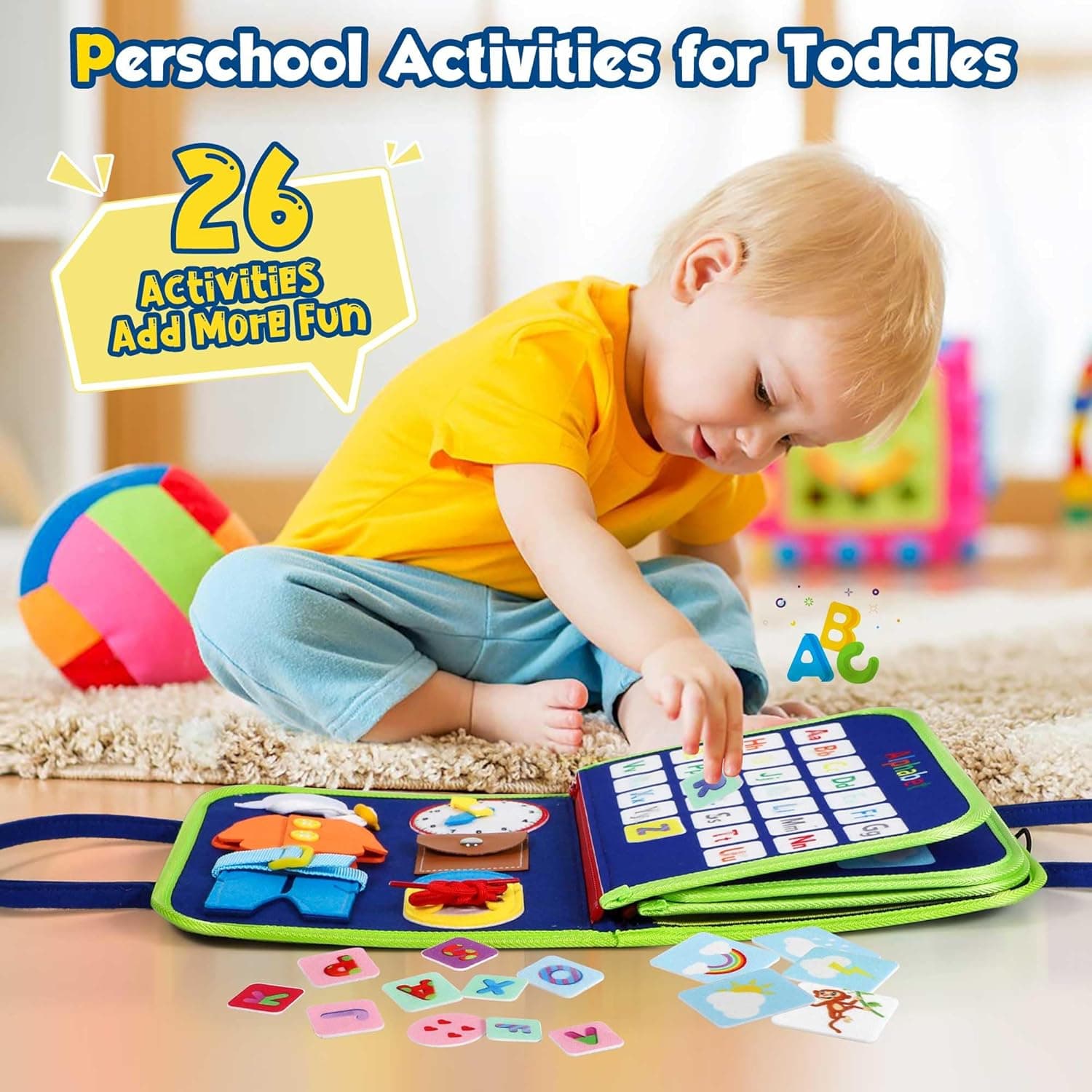 Winblo Toddler Busy Board - Montessori Toys for 1-3 Year Old Boy Birthday Gift, Educational Learning Sensory Busy Book for Two Year Old Boys, Kids Ages 2-4 Activities Toy for Airplane Car Travel - Image 3