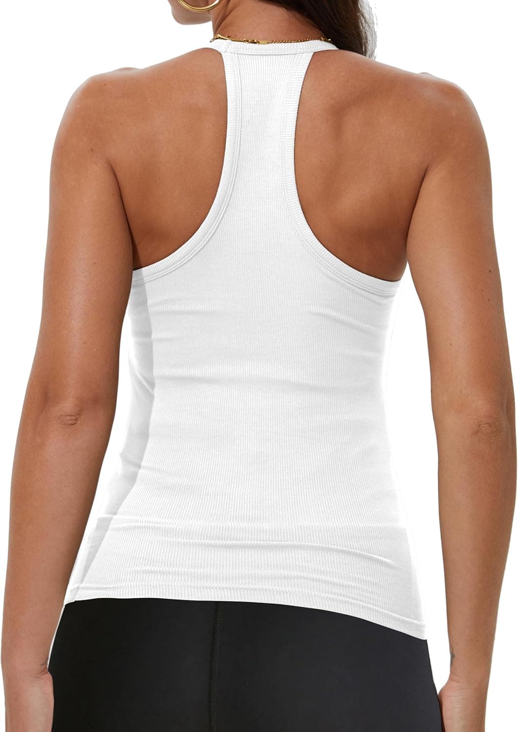 iGENJUN Workout Tops for Women Racerback Basic Tank Summer 2024 Camisole V Neck Slim Fit Ribbed Sleeveless Medium White - Image 3