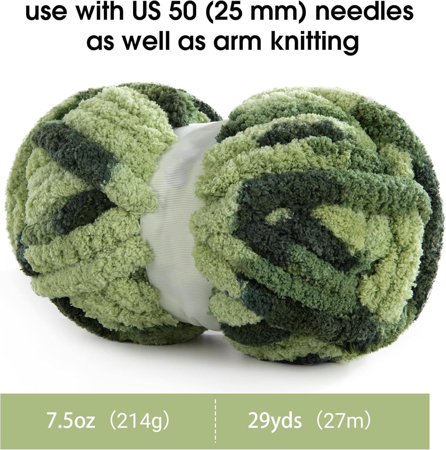 MABOZOO Tie Dye Chunky Yarn for Crocheting & Knitting, 8 Pack - Soft Plush Sage Green Fluffy Jumbo Chenille Yarn,Giant Thick Fuzzy Bulky(29 yds, 8 oz Each Skein) Sage Green 8 Pack - Image 3