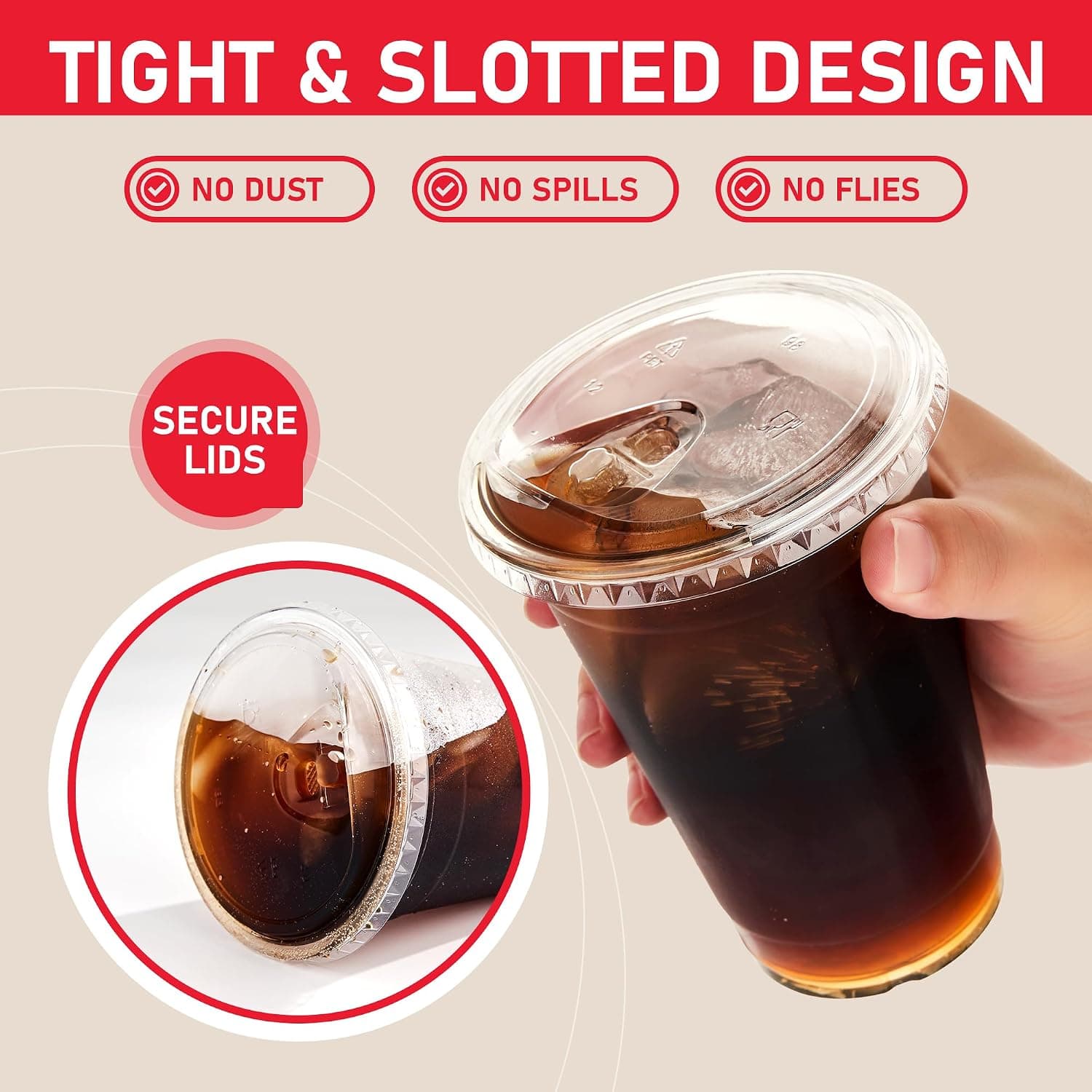 Amazon.com: VPACKDUO Plastic Cups with Lids 16 oz 100 pack, Clear Disposable Iced Coffee Cups with Strawless Sip Lids, Drink Cup for Cold Drinks, Iced Coffee : Health & Household - Image 3