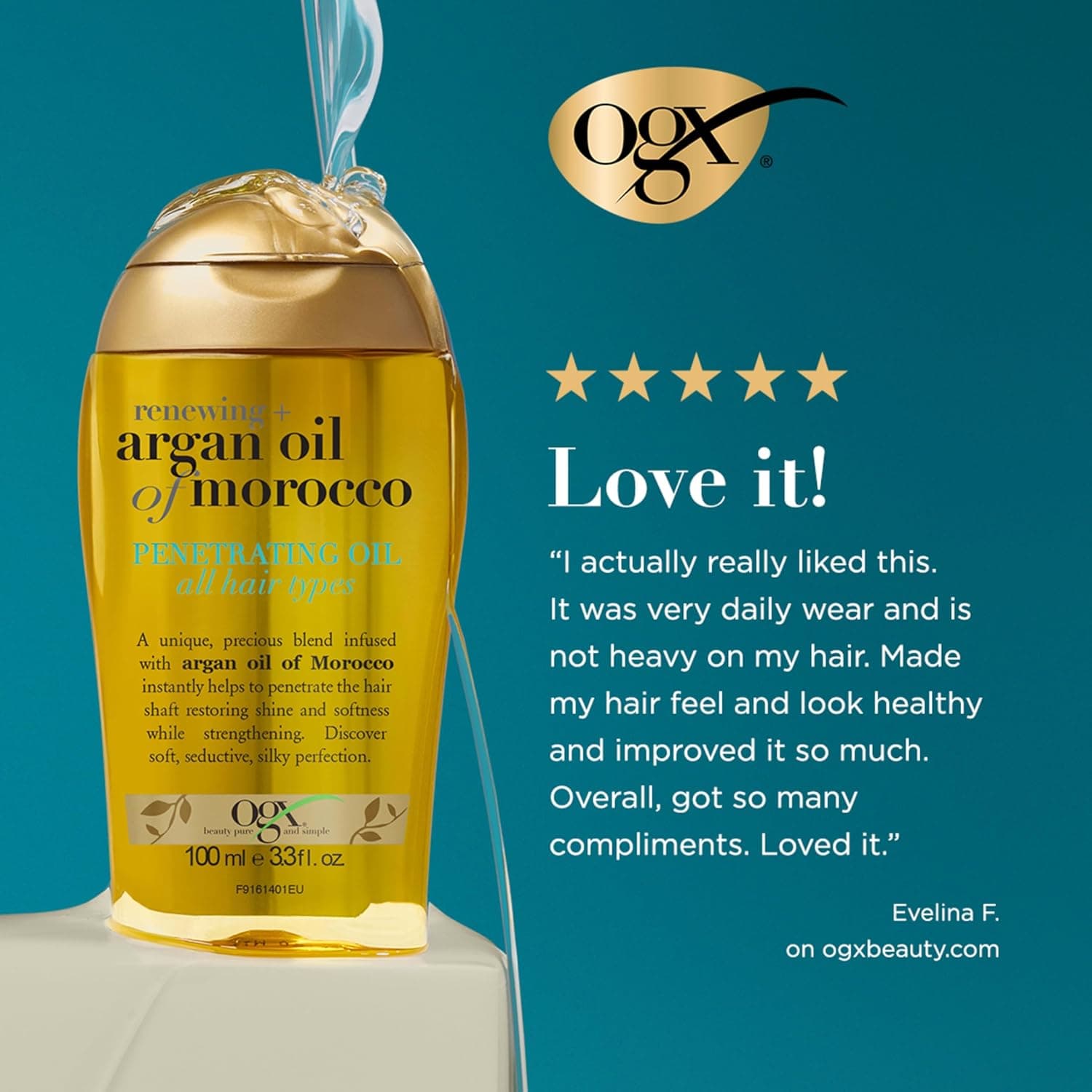 OGX Renewing + Argan Oil of Morocco Hair Oil, Extra Strength Penetrating Serum Treatment for Dry, Damaged, Frizzy, Curly & Coarse Hair, Cold-Pressed Argan Oil, Shine, 3.3 Fl Oz Unscented 3.3 Fl Oz (Pack of 1) - Image 4