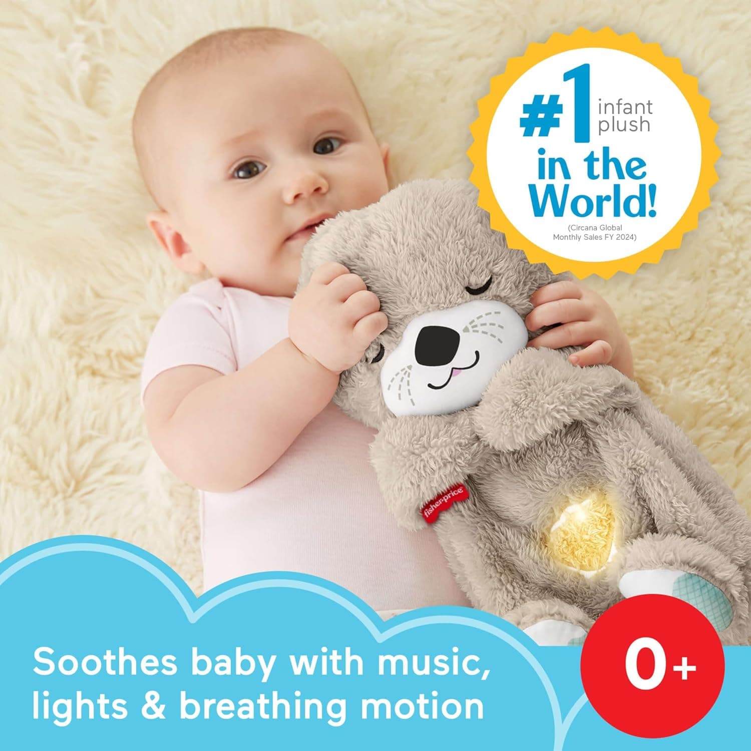 FISHER-PRICE BABY Juguete Soothe 'n Snuggle Otter Máquina de Sonido Portátil de Peluche con Música, Luces y Movimiento de Respiración para Recién Nacidos 0+ Meses - Image 2