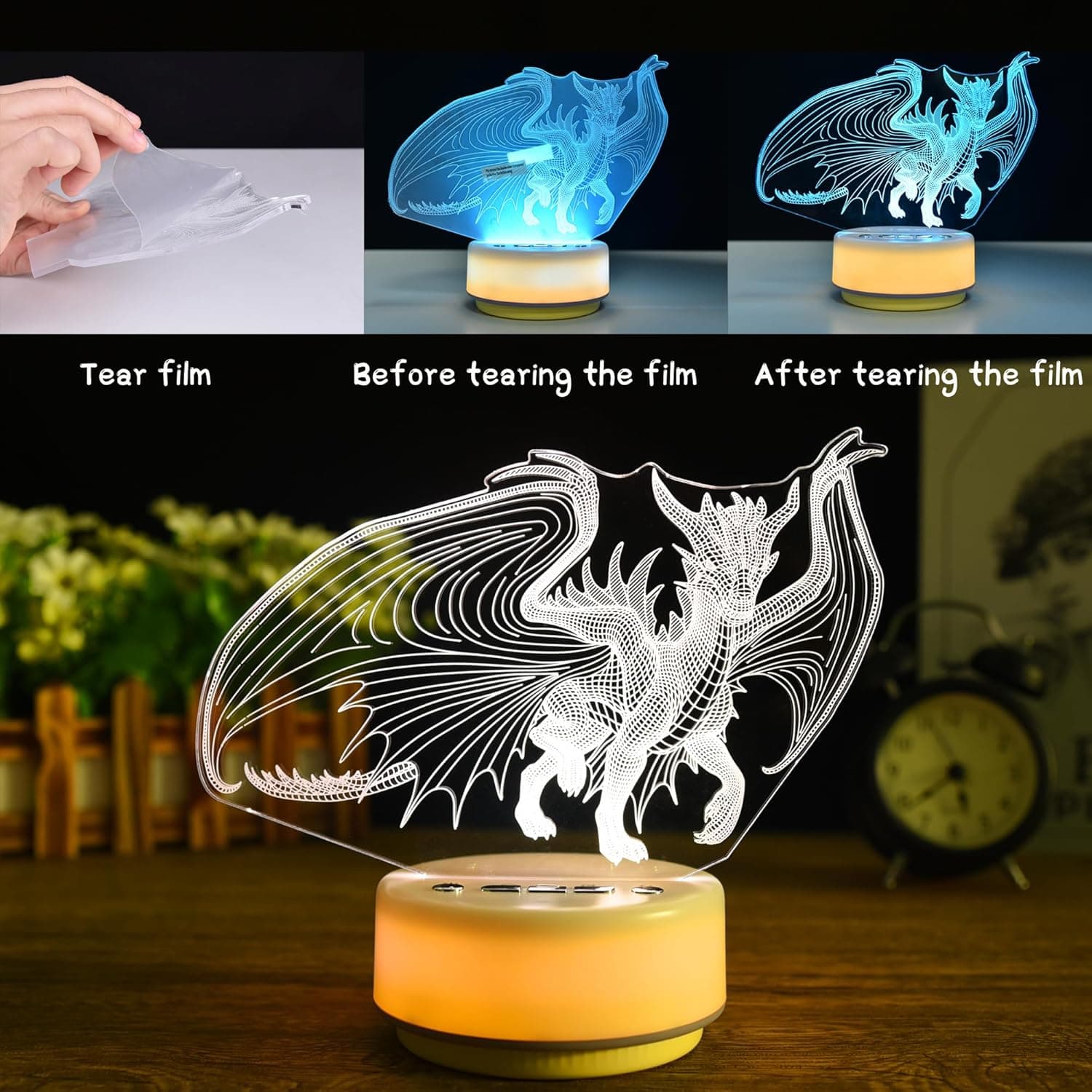 Night Light Spyro Dragon Toys,14 Color + Warm White Base LED Decor Light, Entity&Remote Control Christmas Birthday Gifts to Kids & Girls(New Generation) - Image 5