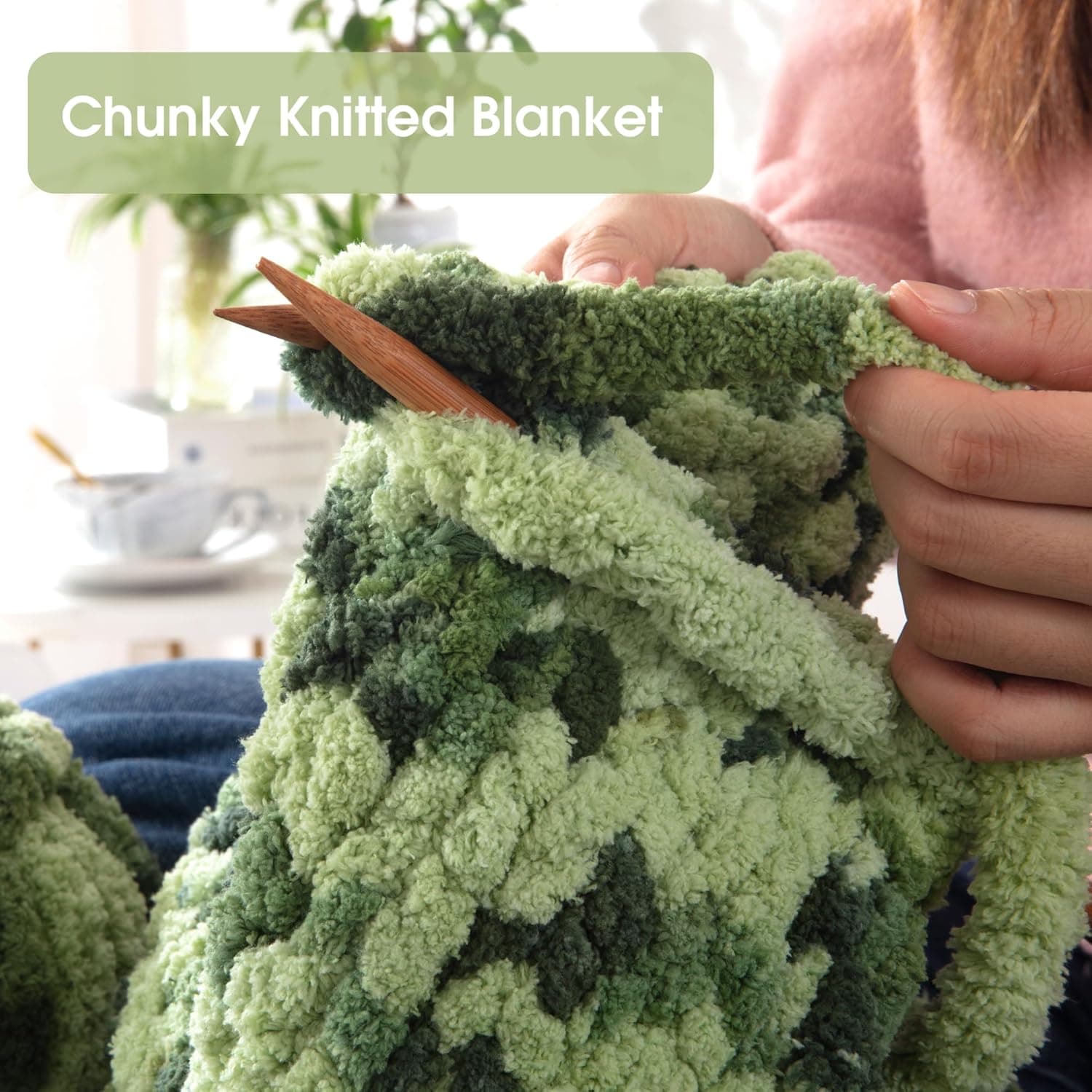 MABOZOO Tie Dye Chunky Yarn for Crocheting & Knitting, 8 Pack - Soft Plush Sage Green Fluffy Jumbo Chenille Yarn,Giant Thick Fuzzy Bulky(29 yds, 8 oz Each Skein) Sage Green 8 Pack - Image 4