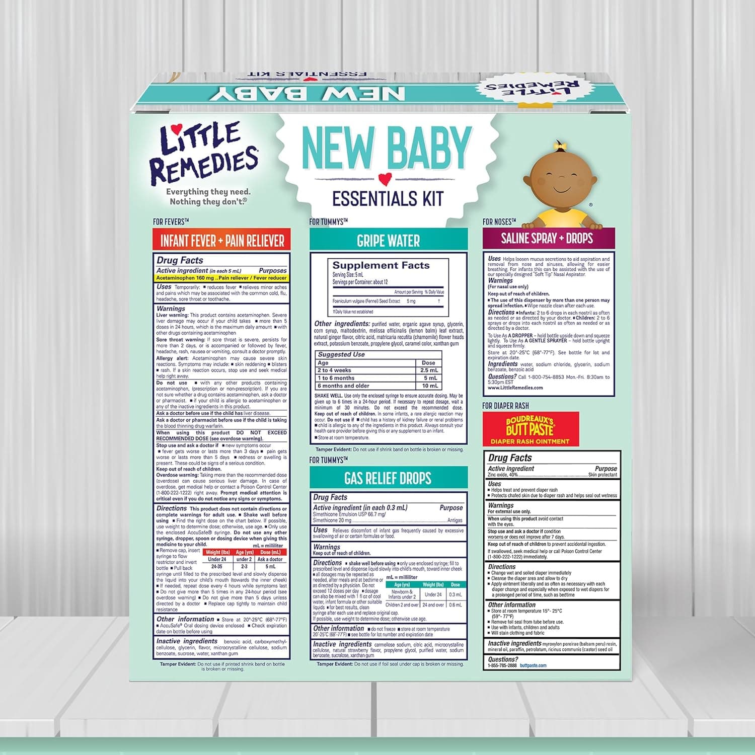 Little Remedies New Baby Essentials Kit with Saline Nasal Spray, Diaper Rash Cream, Gas Relief Drops, Gripe Water & More, Safe for Newborns - Image 8