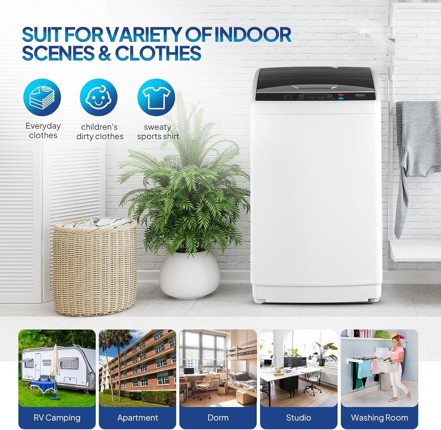 ROVSUN 25LBS Lavadora Portátil, Lavadora Eléctrica Automática Completa con Tambor de Acero Inoxidable, Combo de Lavadora Compacta y Secadora con Bomba de Drenaje para Hogar, Apartamento - Image 8