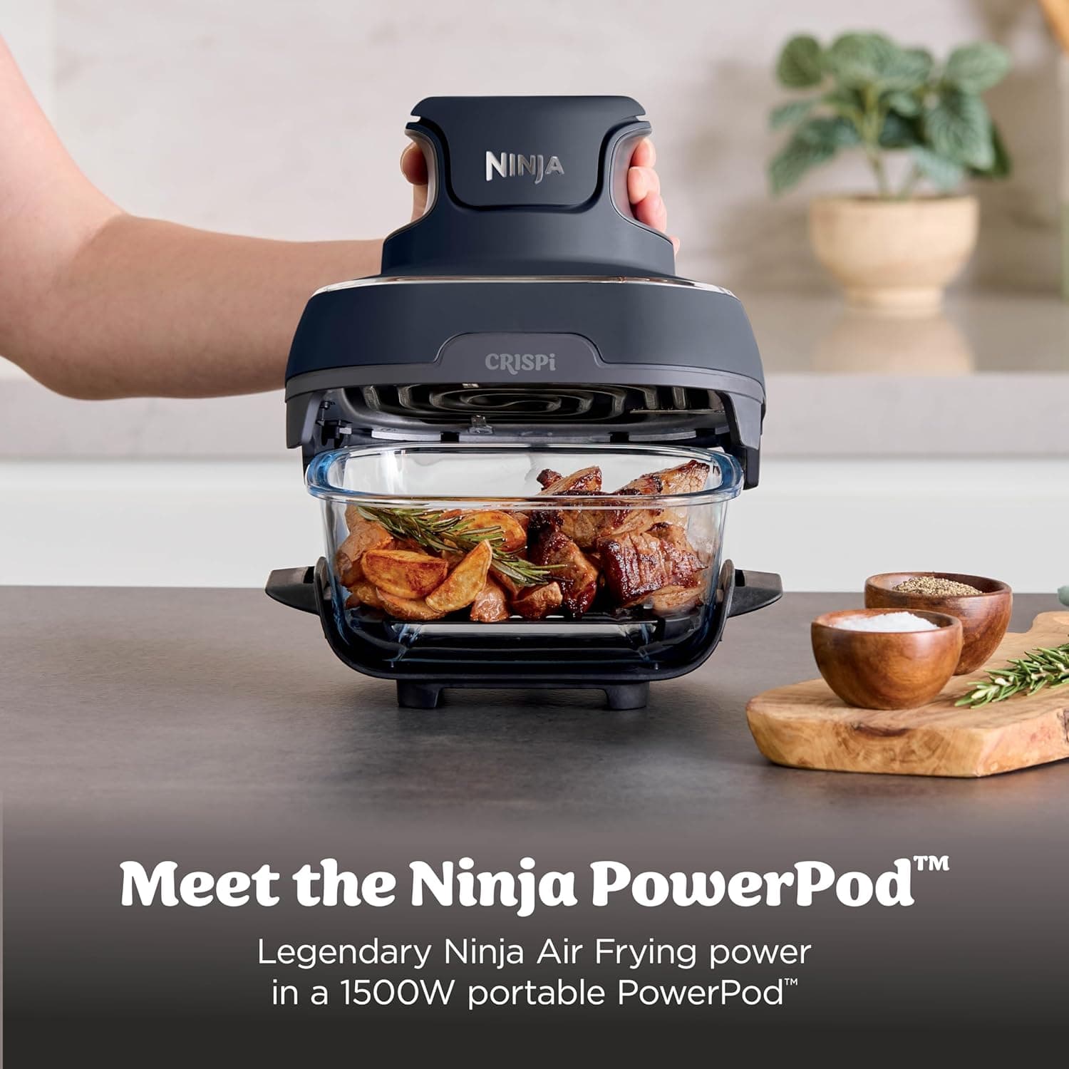 Ninja Crispi 4-in-1 Portable Glass Air Fryer Cooking System, 1500W, 4QT & 6-Cup TempWare Glass Containers with Storage Lids, Microwave, Freezer & Dishwasher Safe, Cyberspace Gray, FN101GY Navy - Image 4