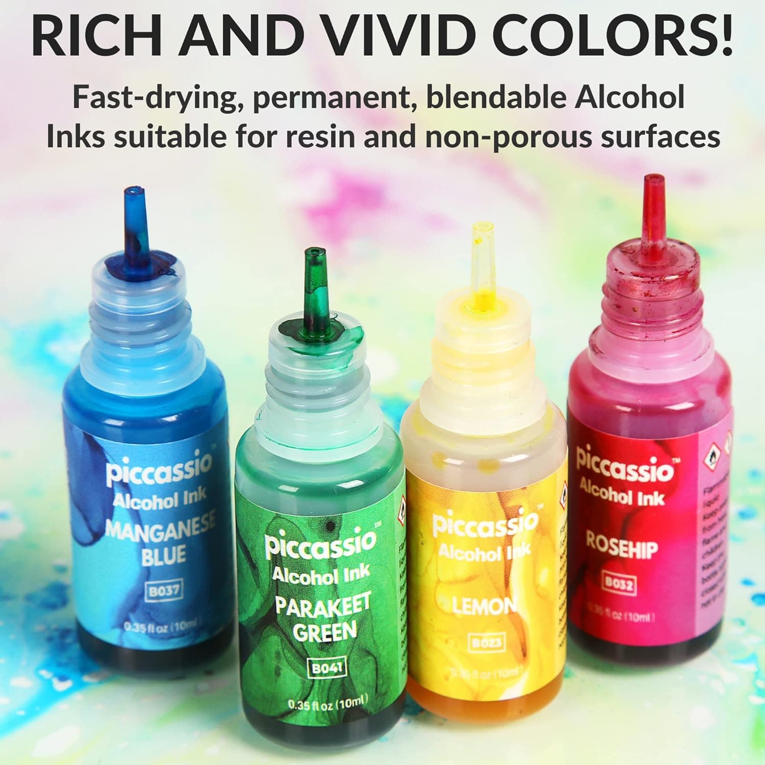 Alcohol Ink Set - New Improved Formula - 24 Highly Saturated, Fast-Drying, Permanent Inks for Epoxy Resin, Tumblers, Fluid Art Painting, Glass, Metal, and More ALC-1123 - Image 5